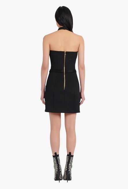 Open-back black dress with gold-tone buttons - 3