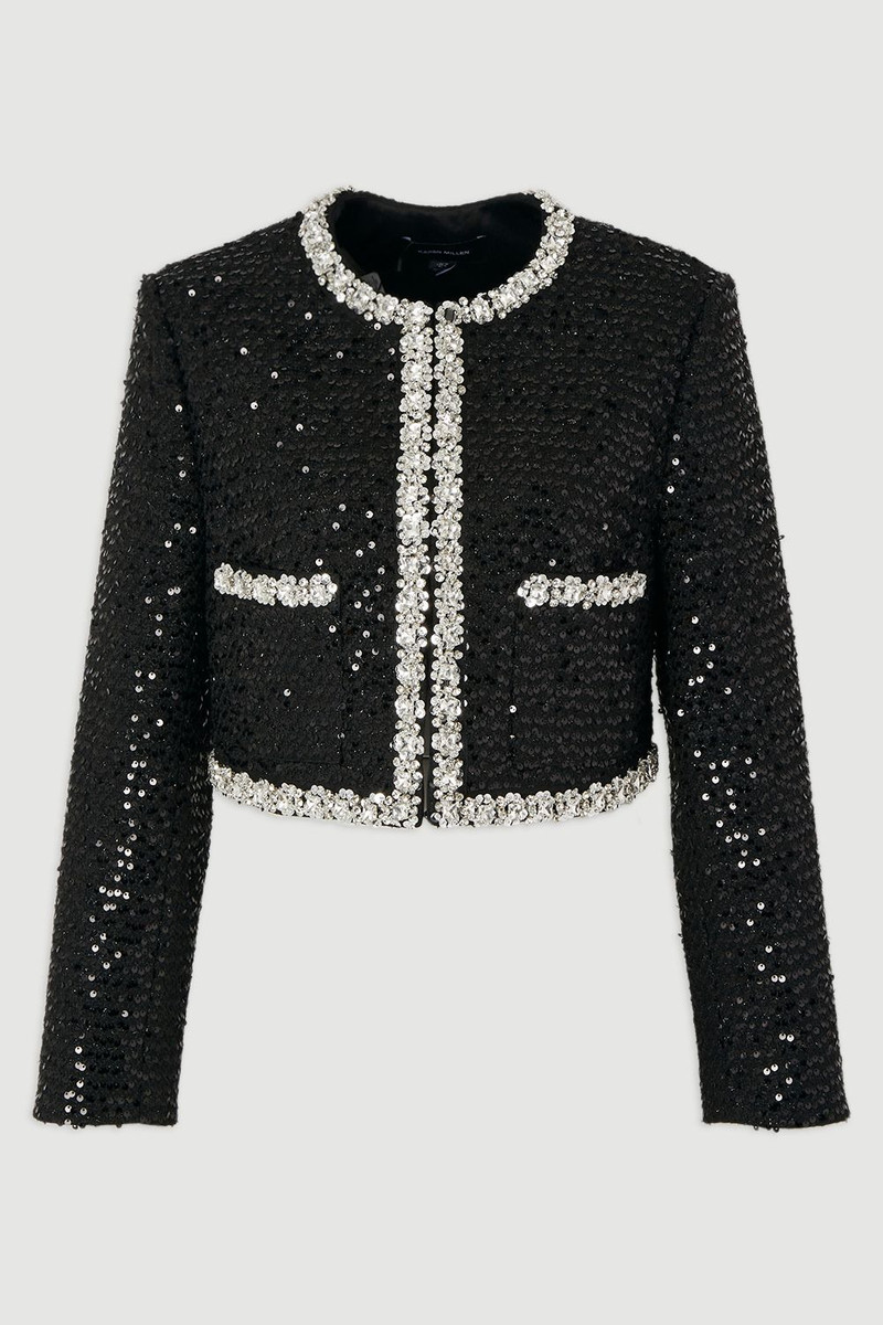 Sequin Tweed Embellished Cropped Tailored Jacket 4