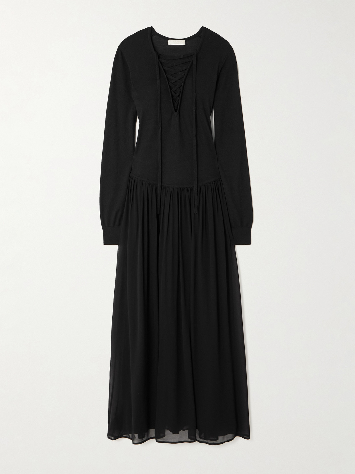 Colette Pleated Lace-up Wool And Silk-blend And Chiffon Midi Dress - 1
