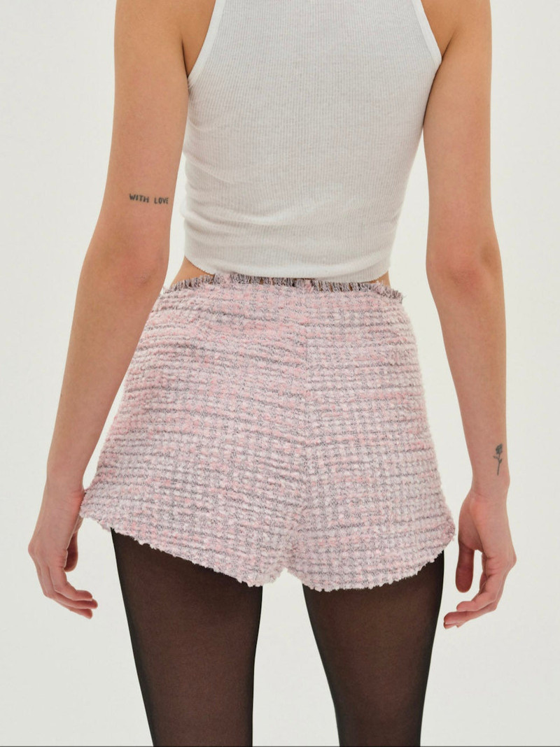 For Love & Lemons Strawberry Cream Tweed Shorts outlook