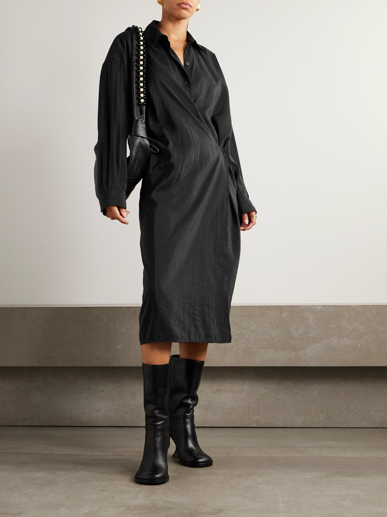 Twisted Crinkled Silk-blend Wrap Midi Dress - 2