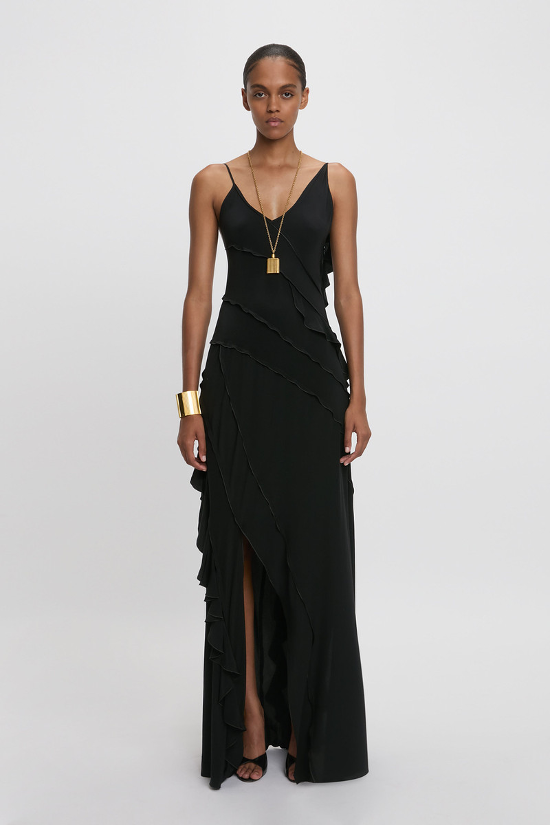 Victoria Beckham Frill Dress In Black outlook