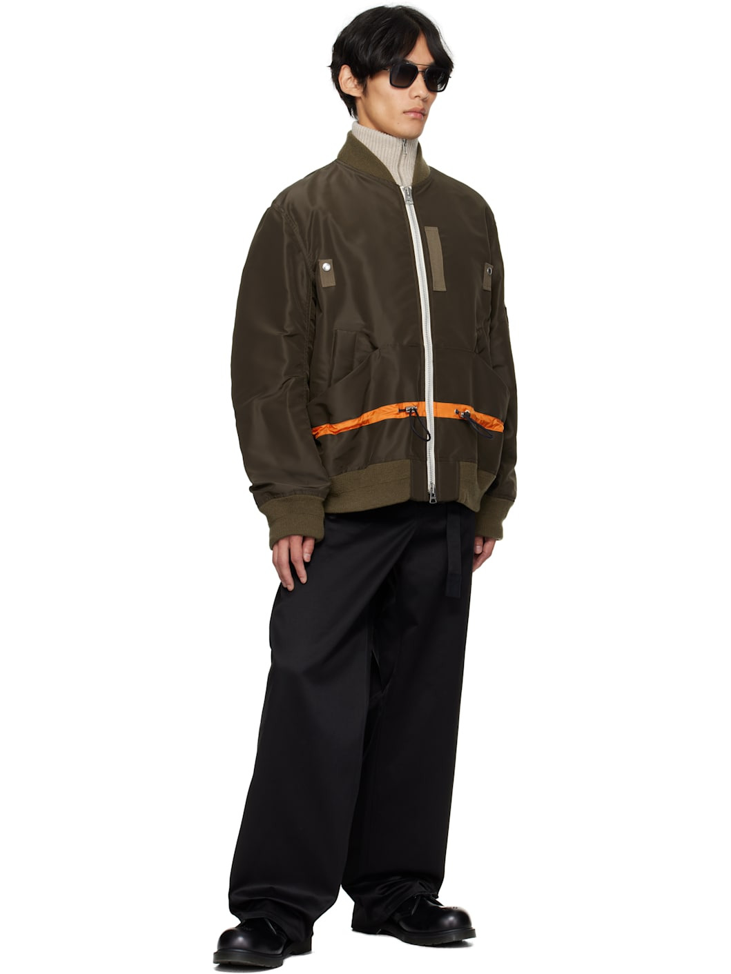Khaki Nylon Twill Blouson Bomber Jacket - 4