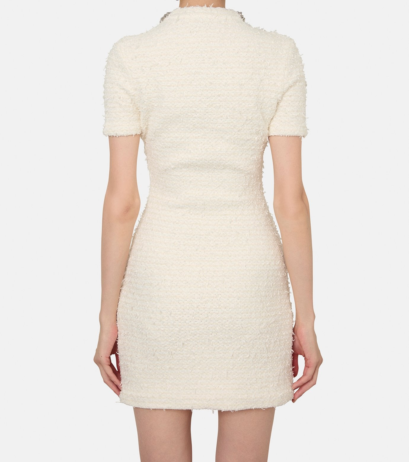Cream Textured Knit Mini Dress - 3