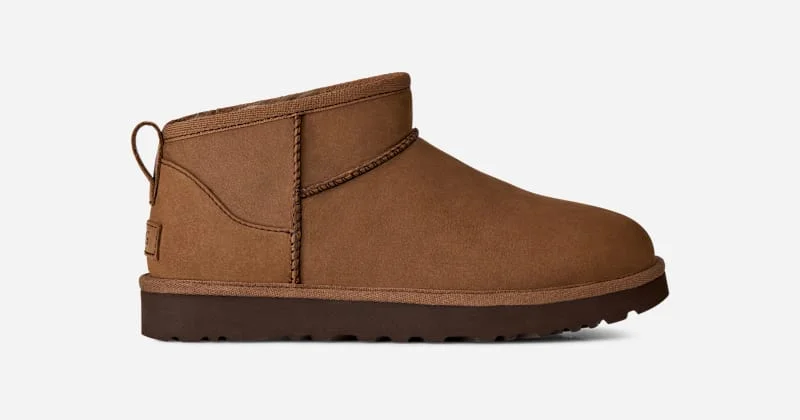 ® Women's Classic Ultra Mini Nubuck Sheepskin Classic Boots in Dark Chestnut - 1
