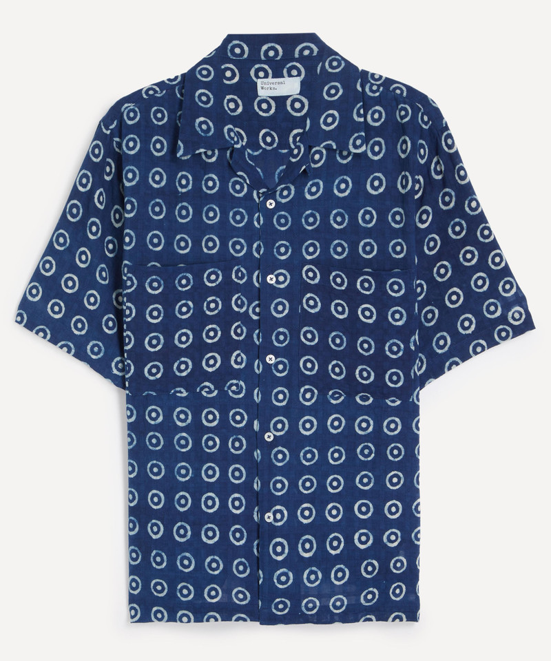 Indigo Block Print Circles Camper Shirt 1