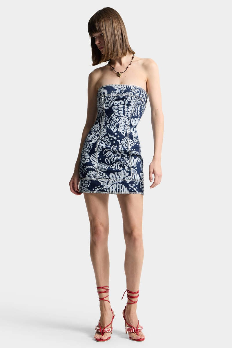 DARK WASH REBEL HIBISCUS DENIM DRESS 3