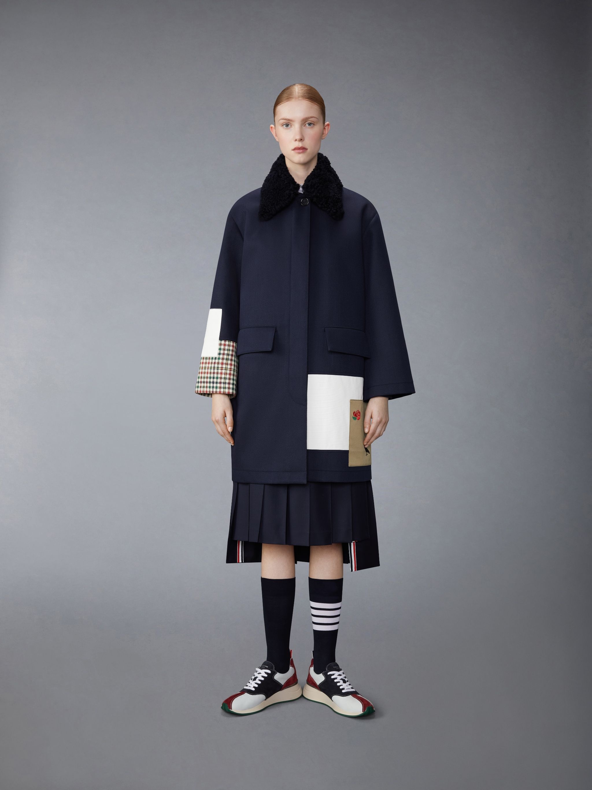 Double Face Wool Twill Detachable Shearing Collar Patchwork Bal Collar Raincoat - 1