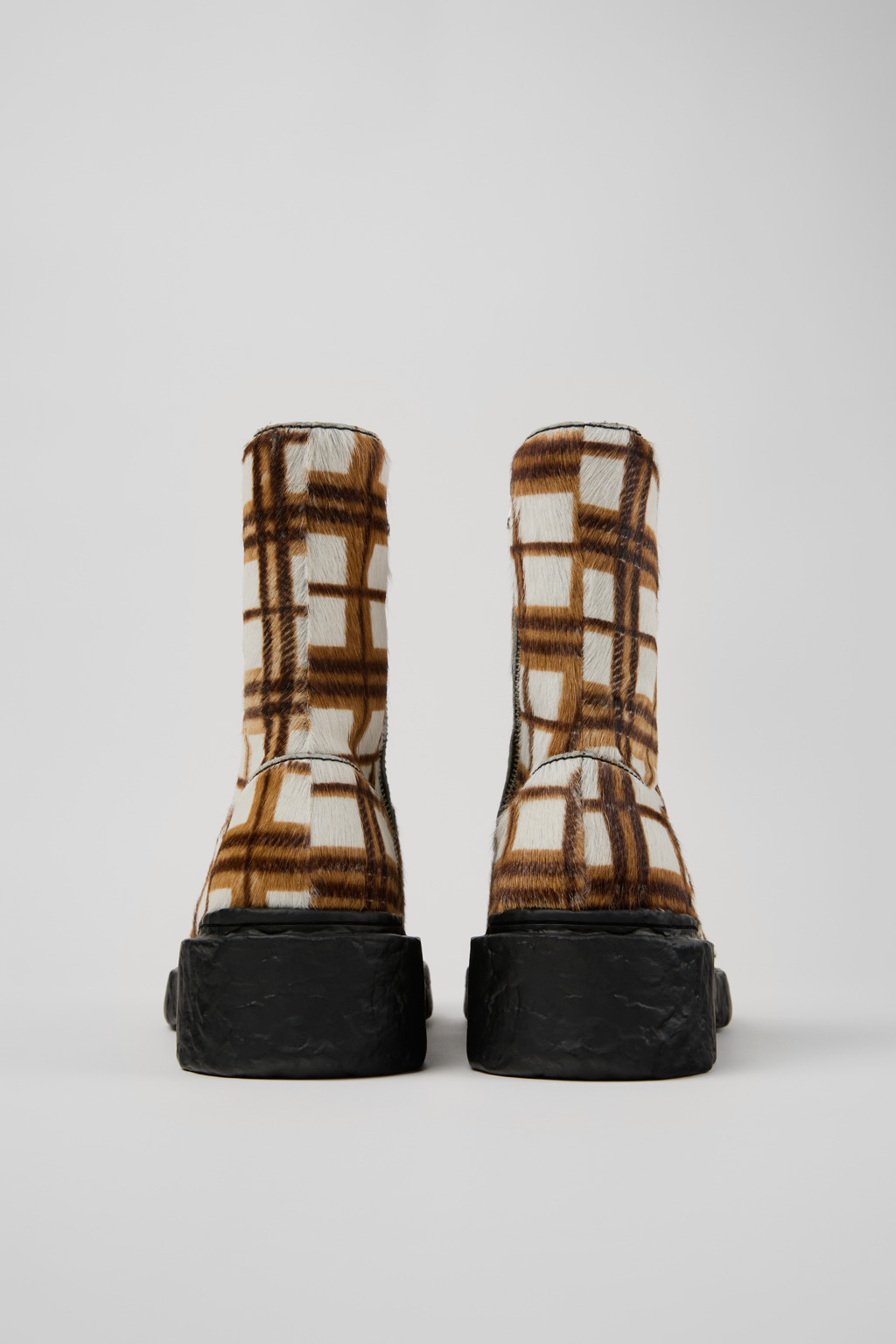 Cream-brown tartan hair-on-leather boots - 3