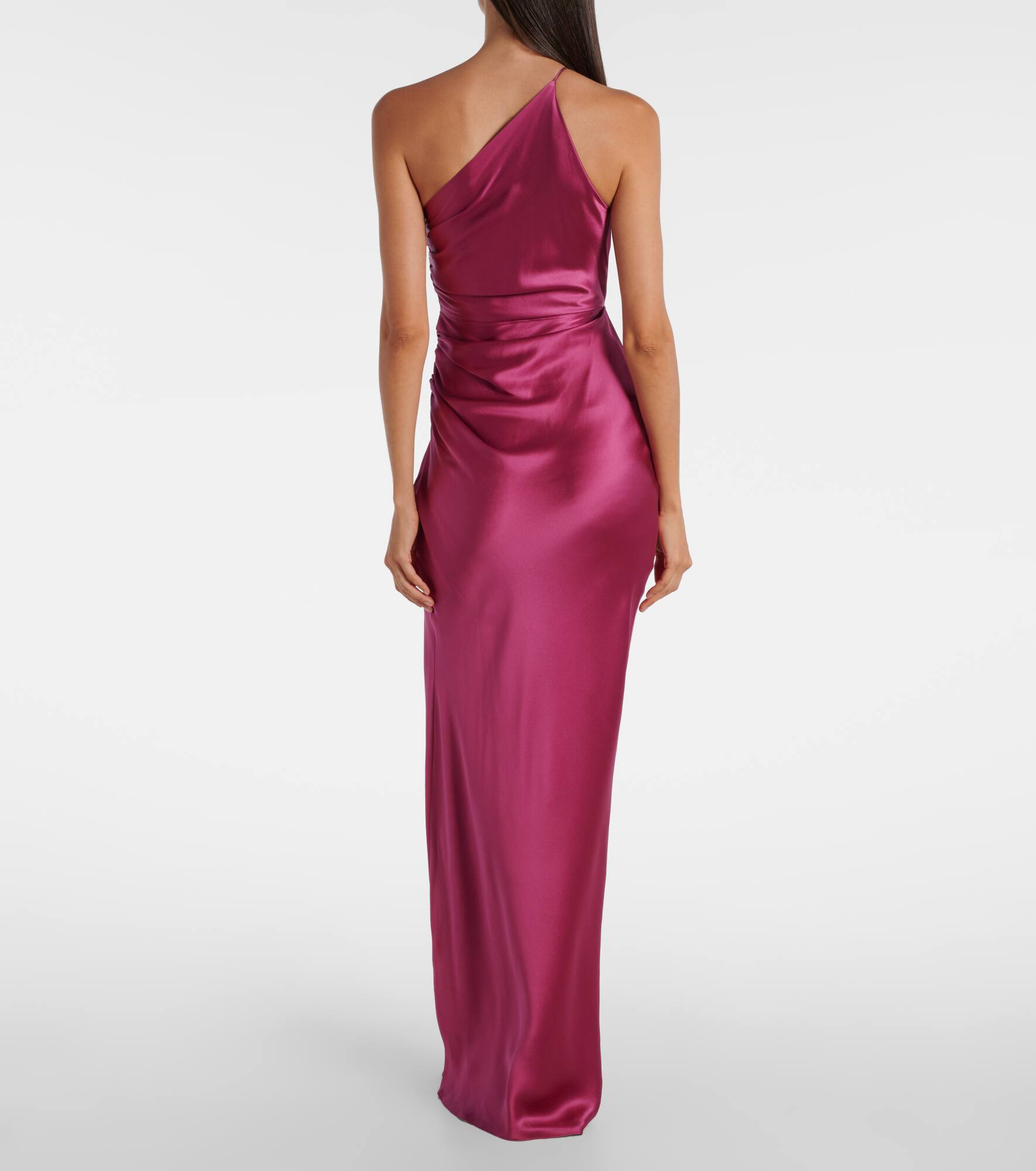 Asymmetric gathered silk satin gown - 3