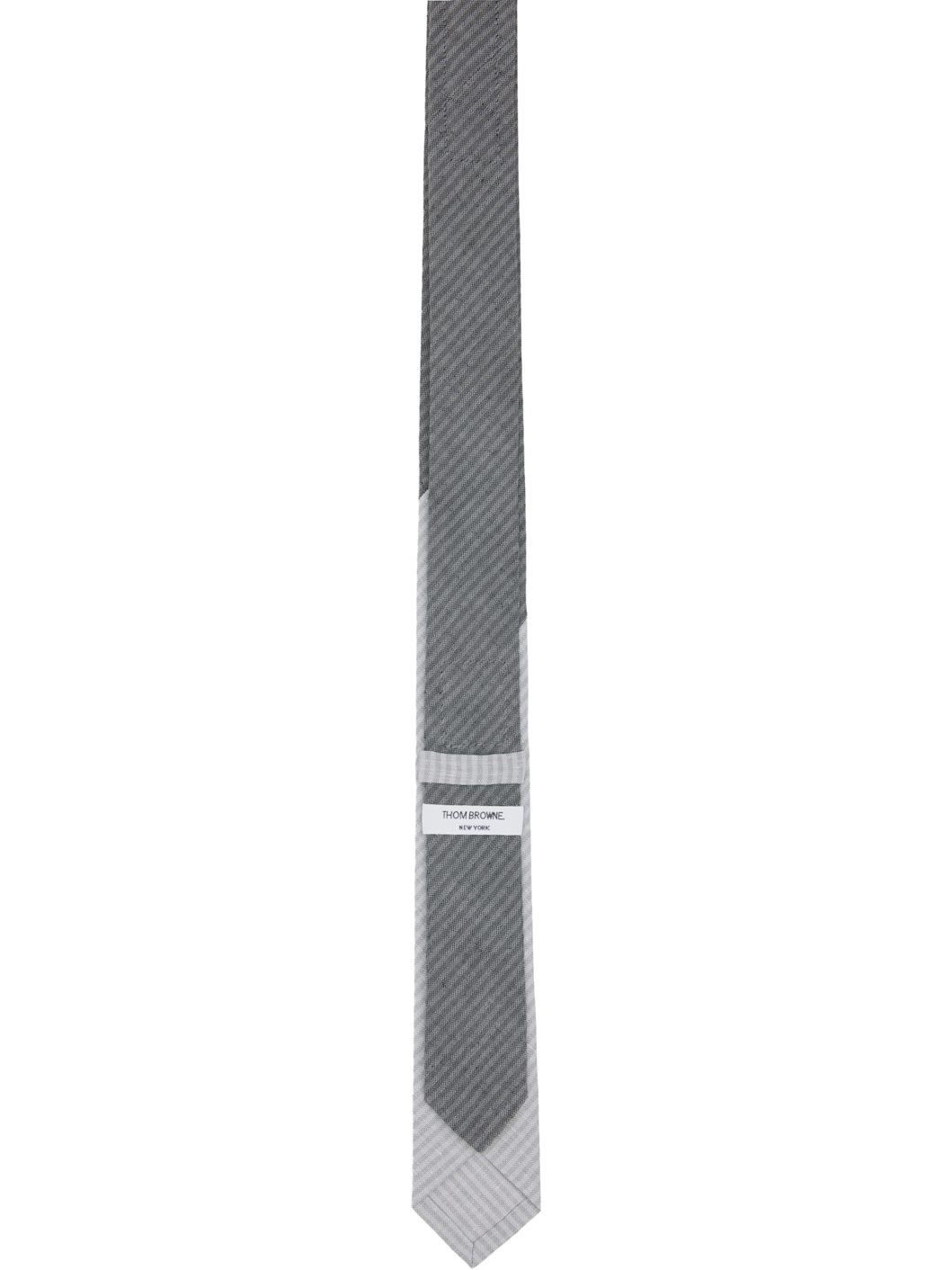 Gray Tonal University Stripe Linen Cotton Tie - 2