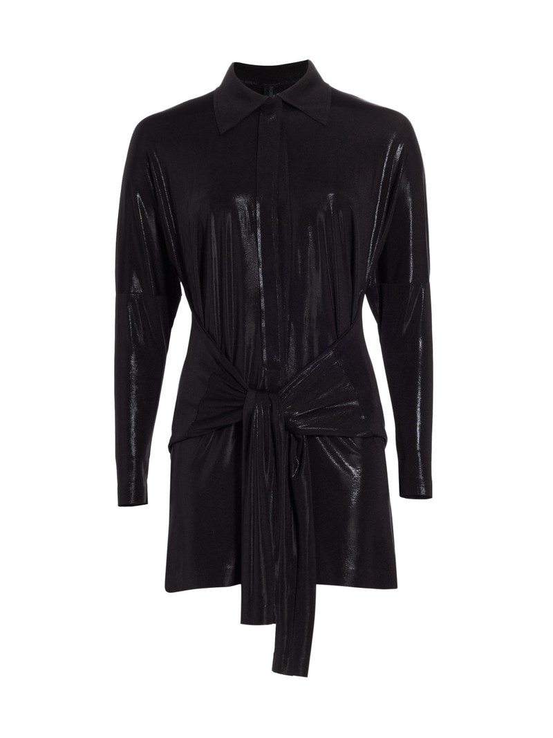 Women's Tie-Front Mini Shirtdress - Black 1