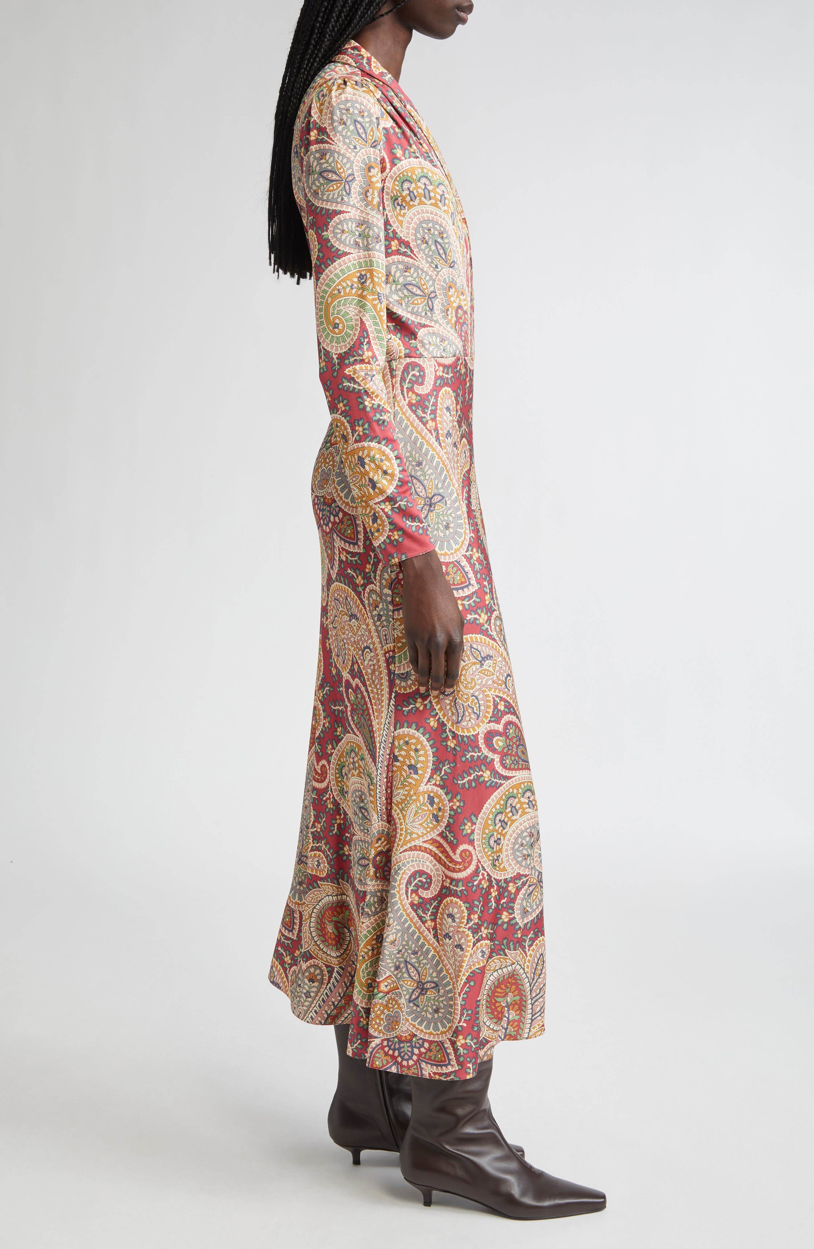 Etro Paisley Print Long Sleeve Faux Wrap Jersey Dress in Stampa F.do Bordeaux at Nordstrom - 3