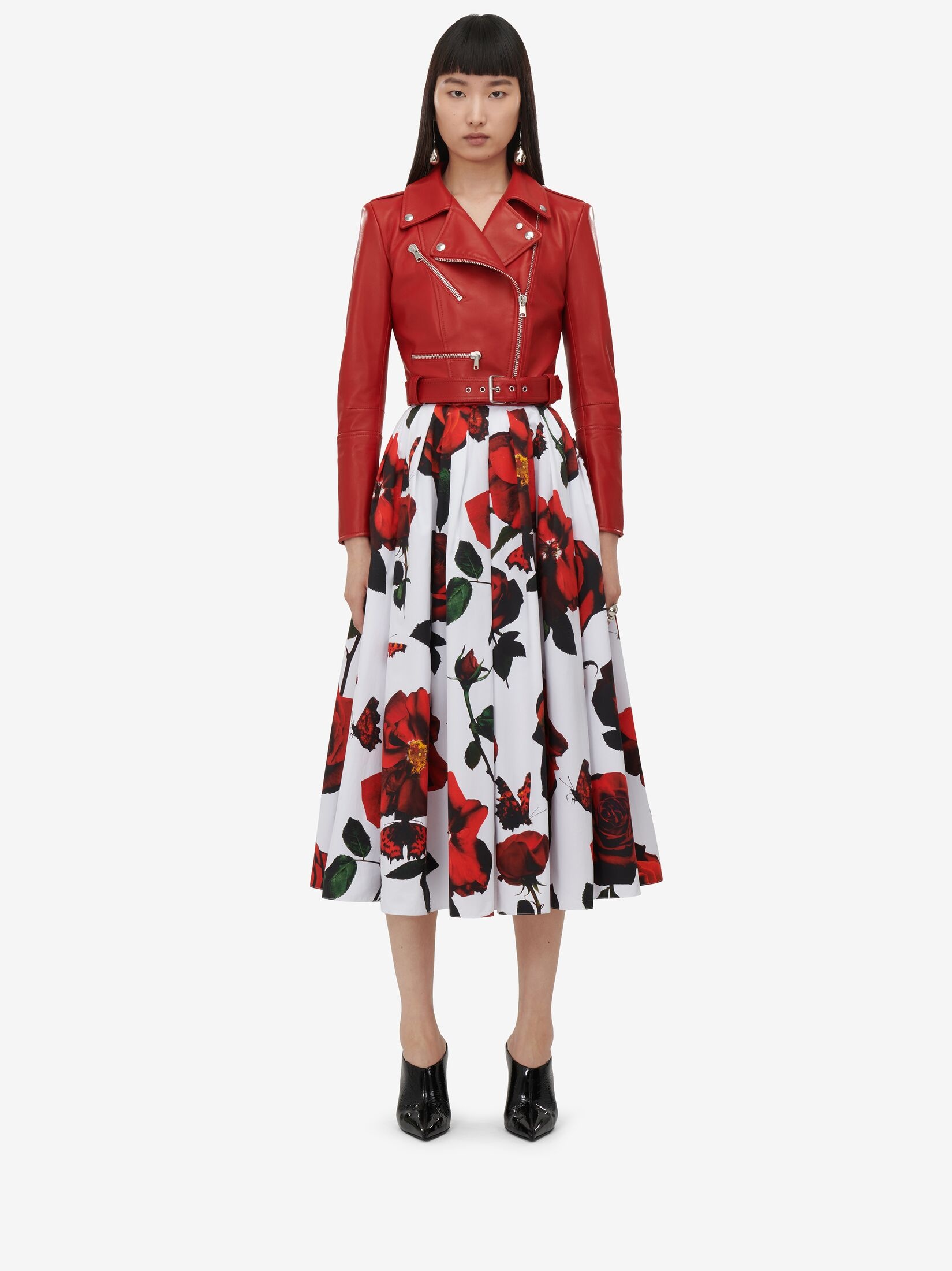 Women's Cropped Biker Jacket in Welsh Red - 2