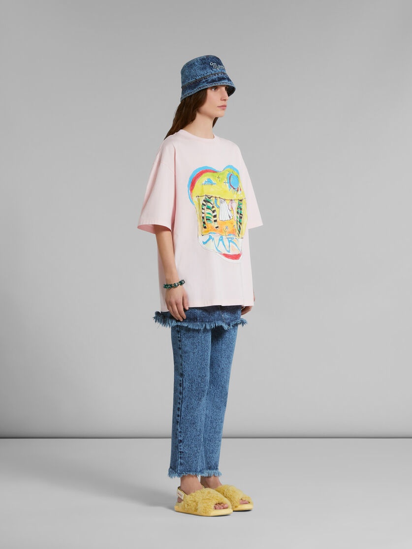 BLUE MARBLED DENIM TROUSERS WITH SKIRT OVERLAY - 5
