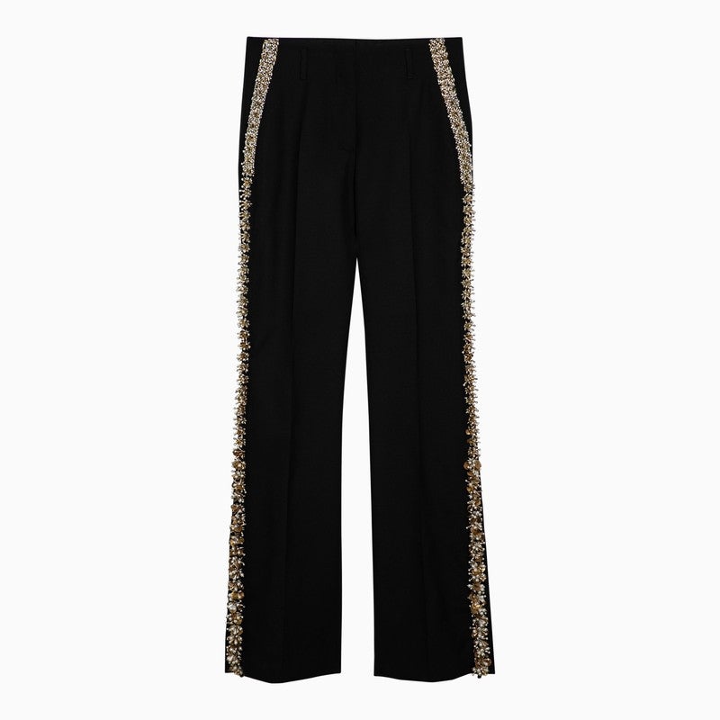 Dries Van Noten Black Wool Trousers With Sequin Embroidery Women - 1