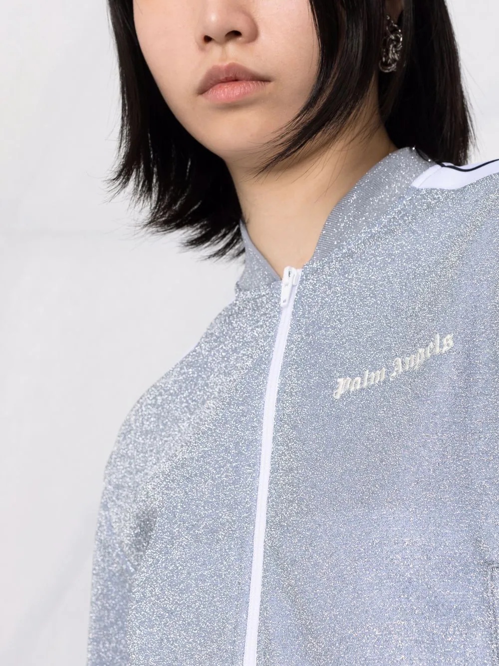 logo-print glitter zip-up jacket - 3