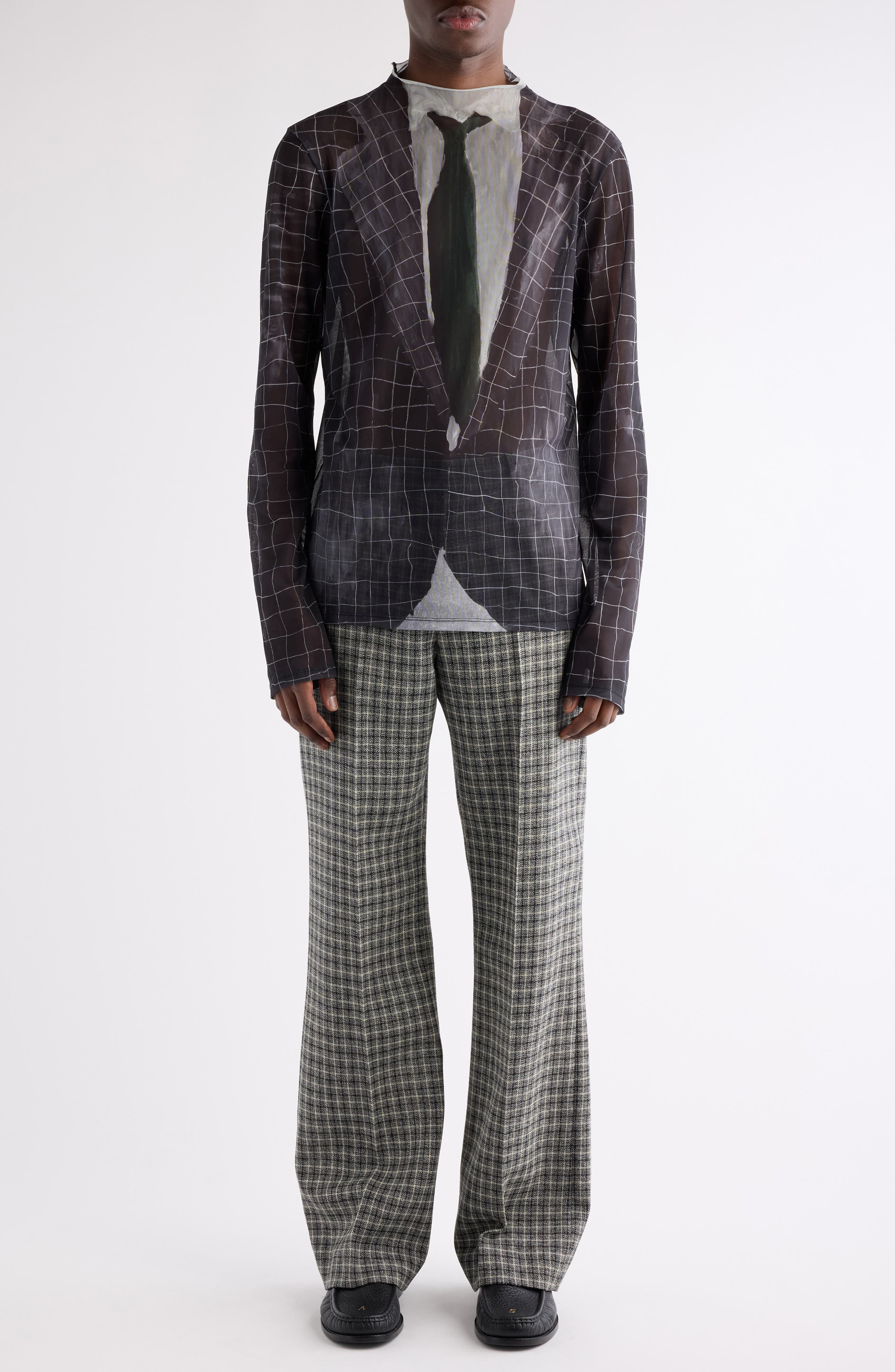 Acne Studios Elway Suit Trompe l'Oeil Print Long Sleeve Mesh T-Shirt in Black Multicolor at Nordstro - 2