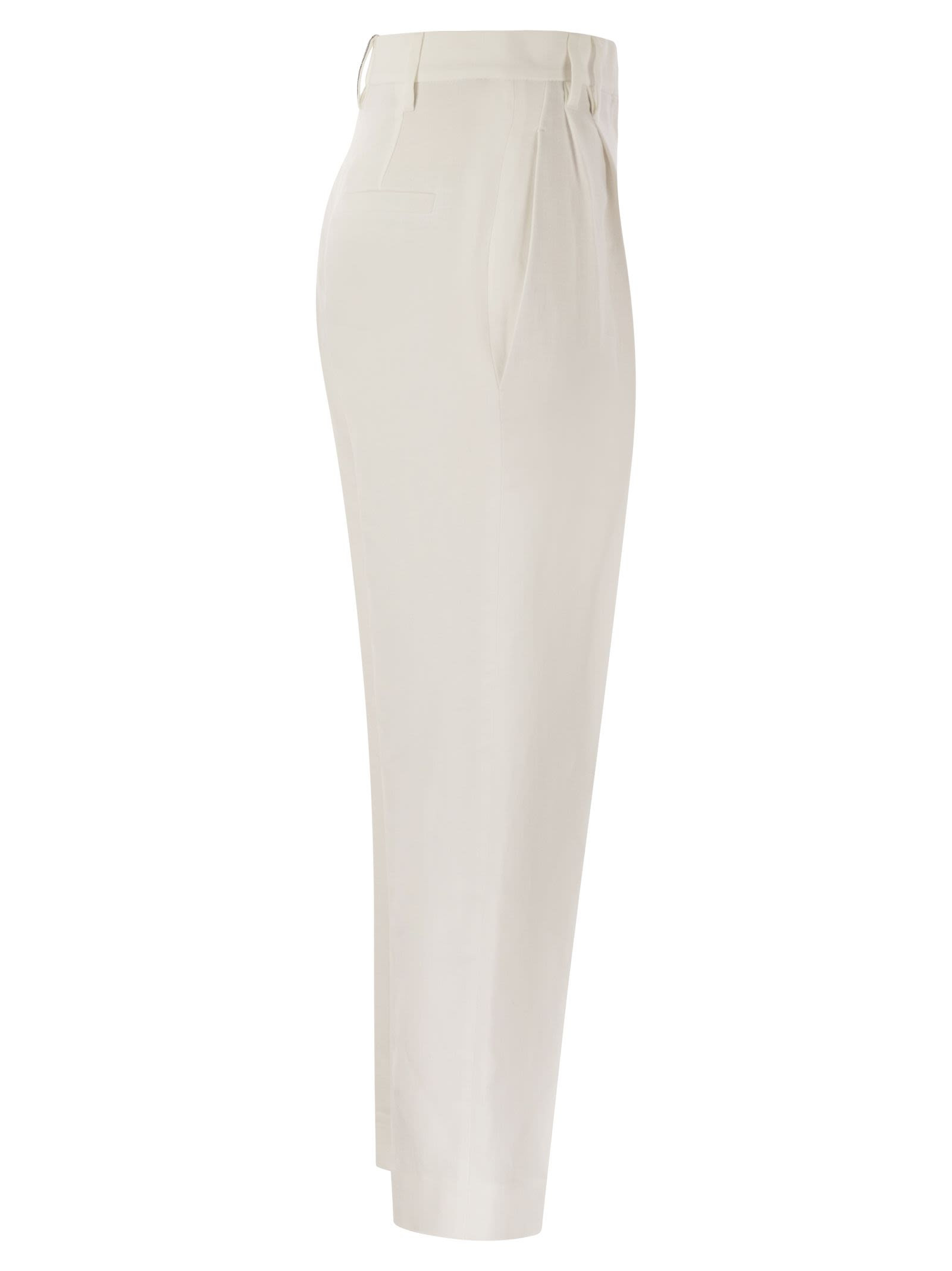 Brunello Cucinelli Women Slouchy Trousers In Viscose And Linen Fluid Twill With Moniline - 3