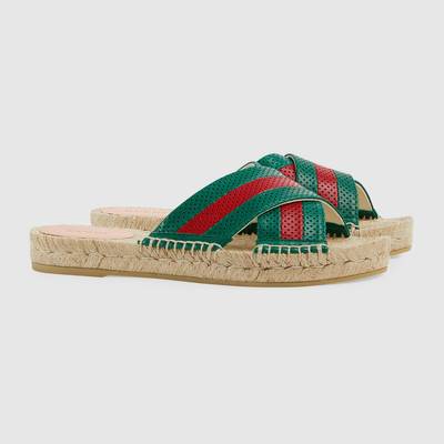 GUCCI Women's leather slide sandal with Web outlook