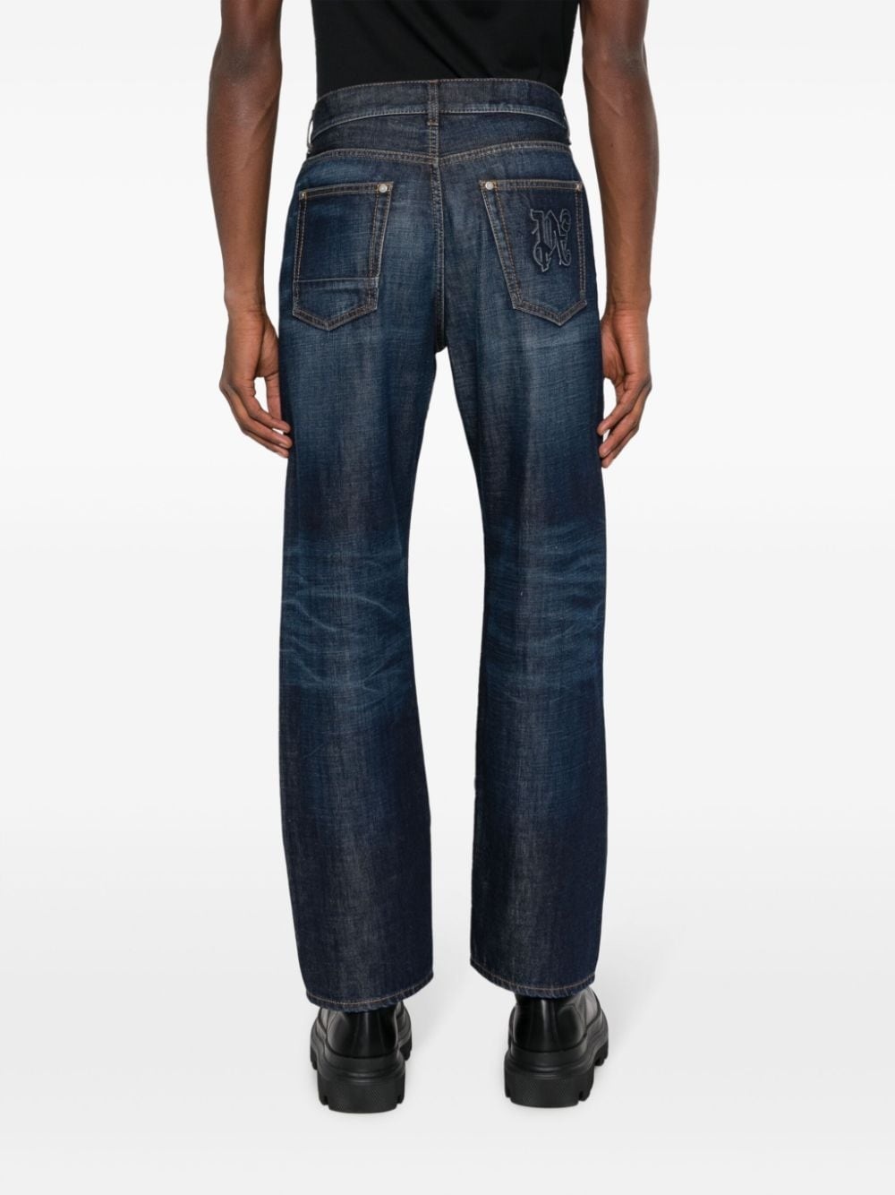Slip monogram-embroidered straight-leg jeans - 4