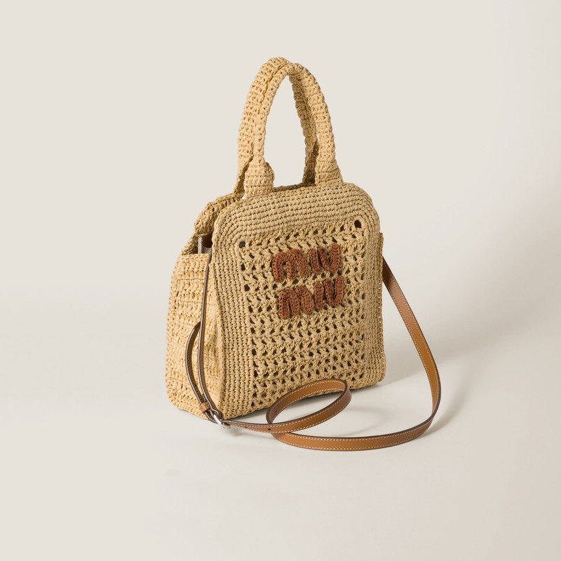 Miu Miu Raffia-effect woven tote bag outlook