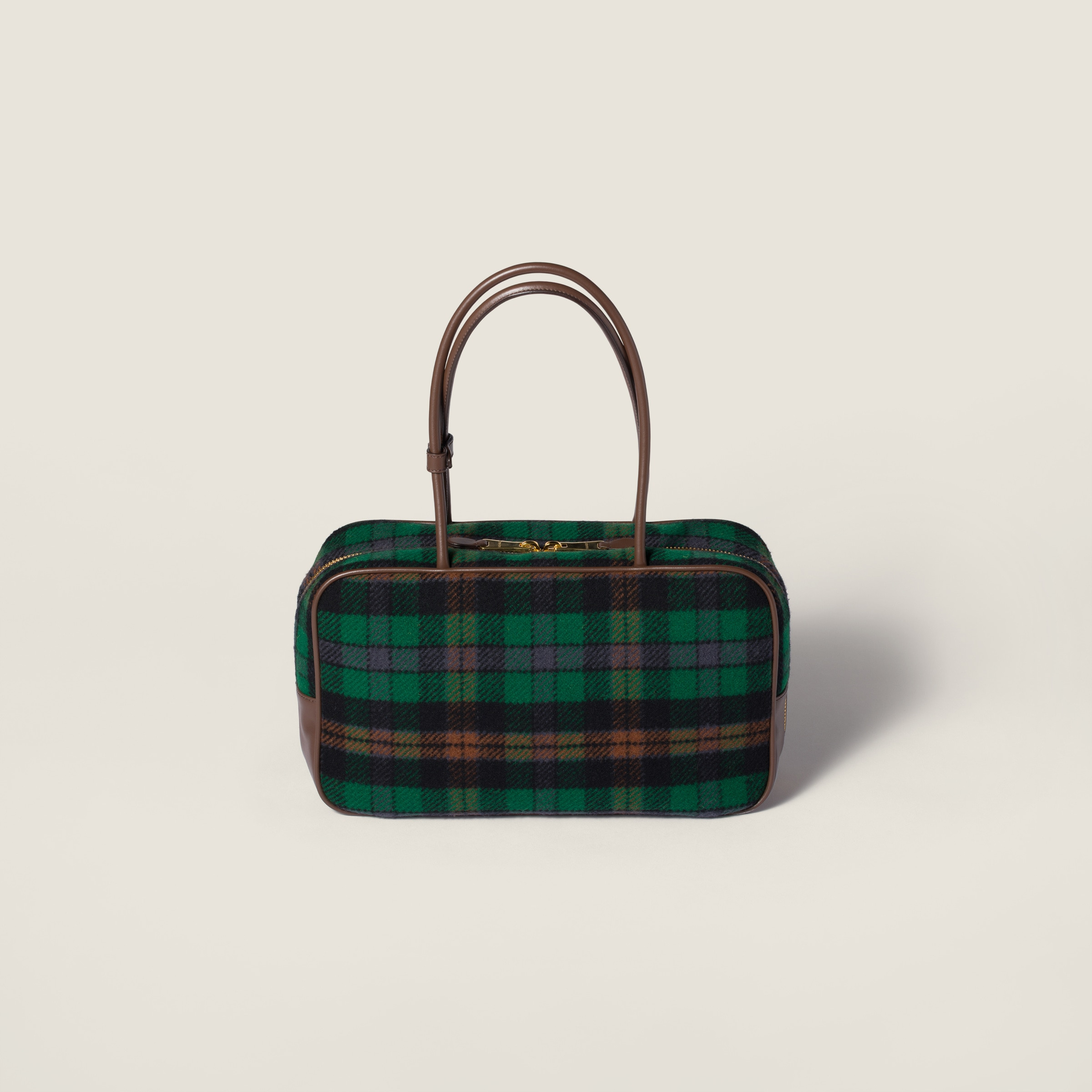 Beau tartan top-handle bag with leather details - 3