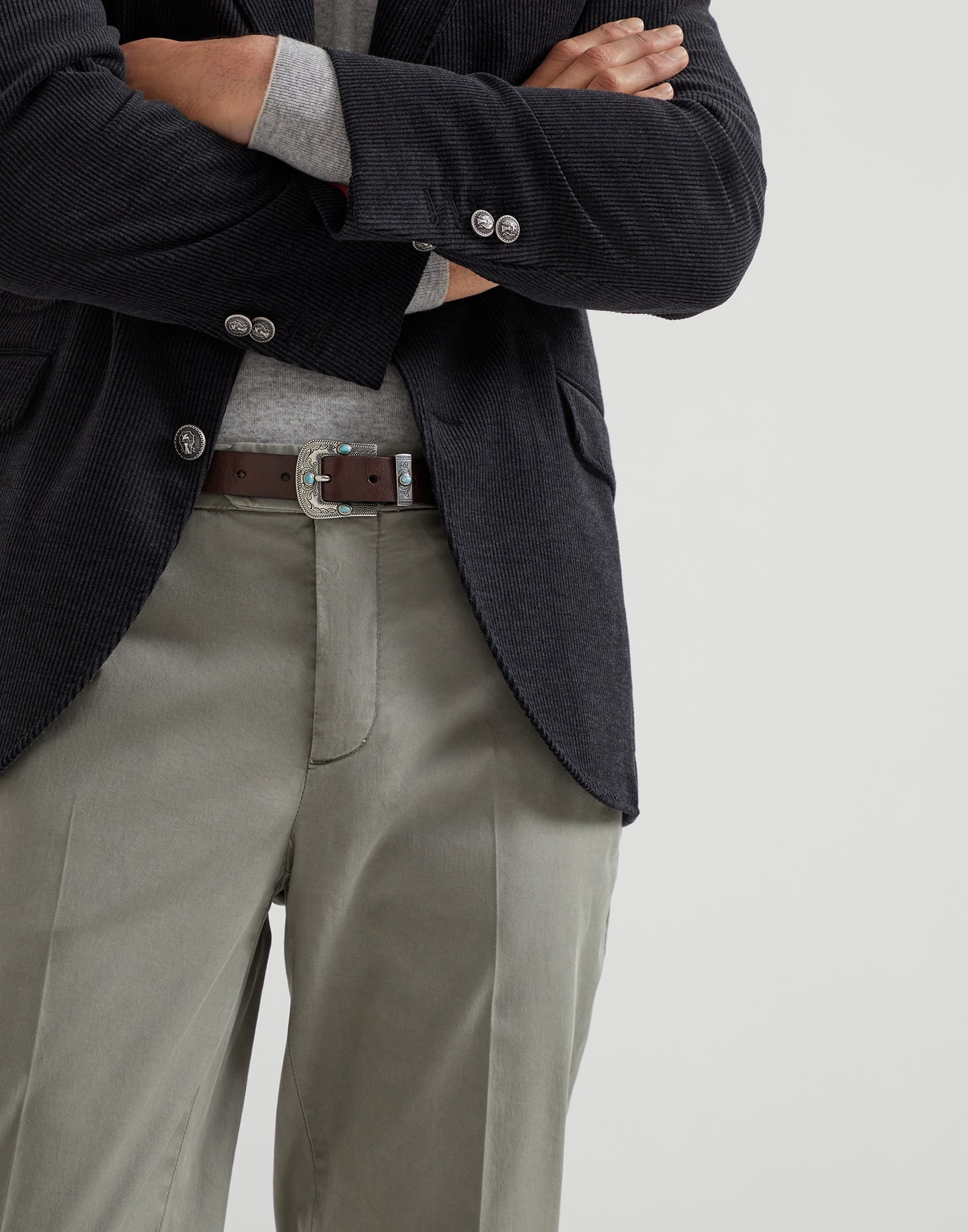 Garment-dyed American Pima cotton comfort gabardine Italian fit trousers - 3