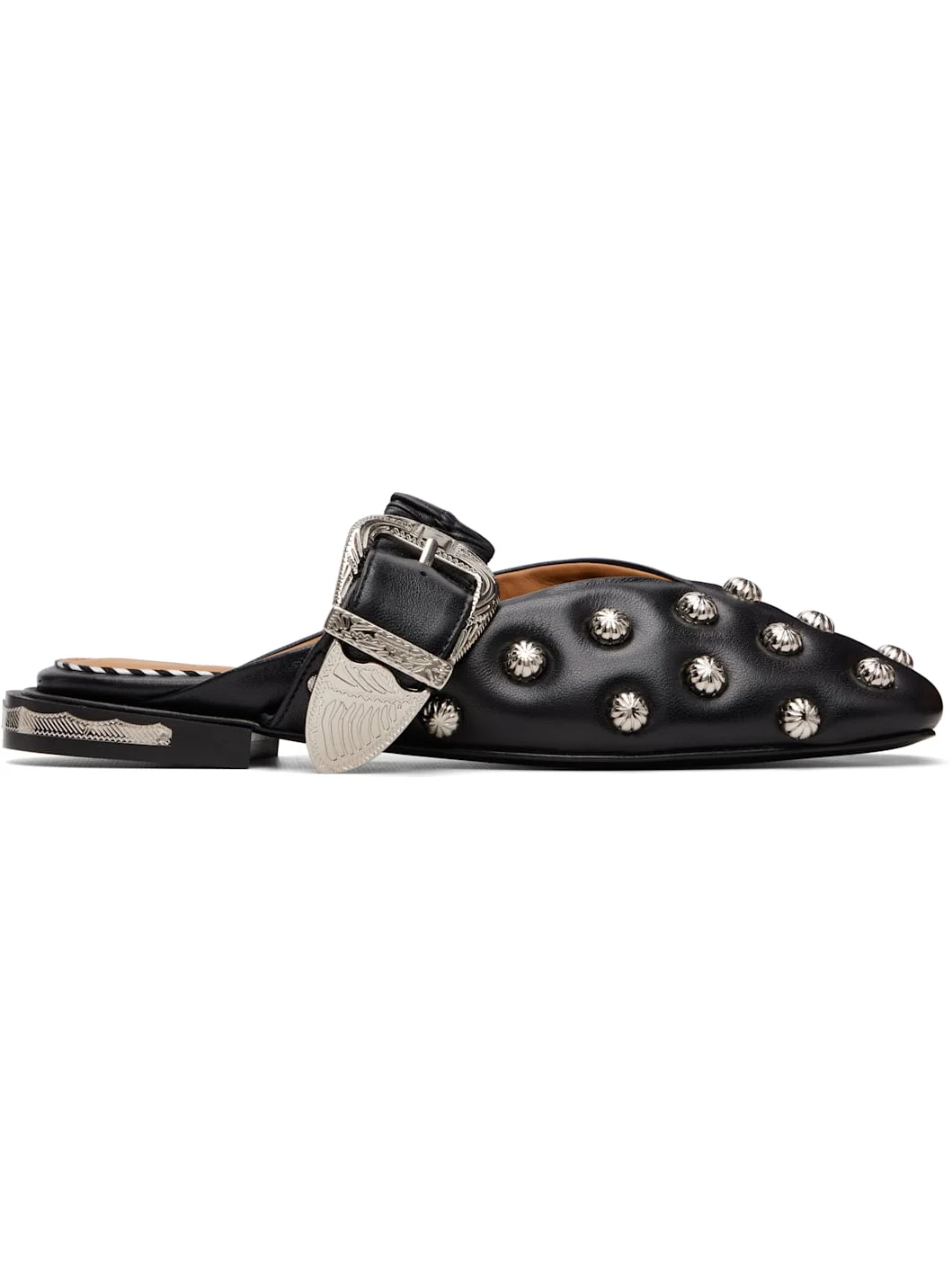 Black Studded Leather Flats - 1