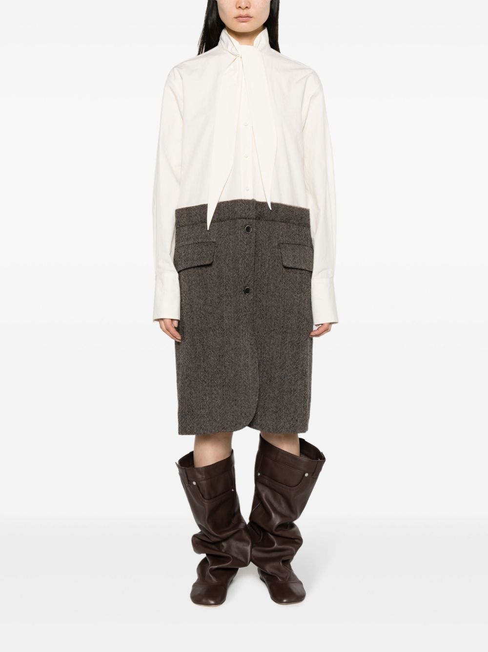 long-sleeve shirt midi dress - 2