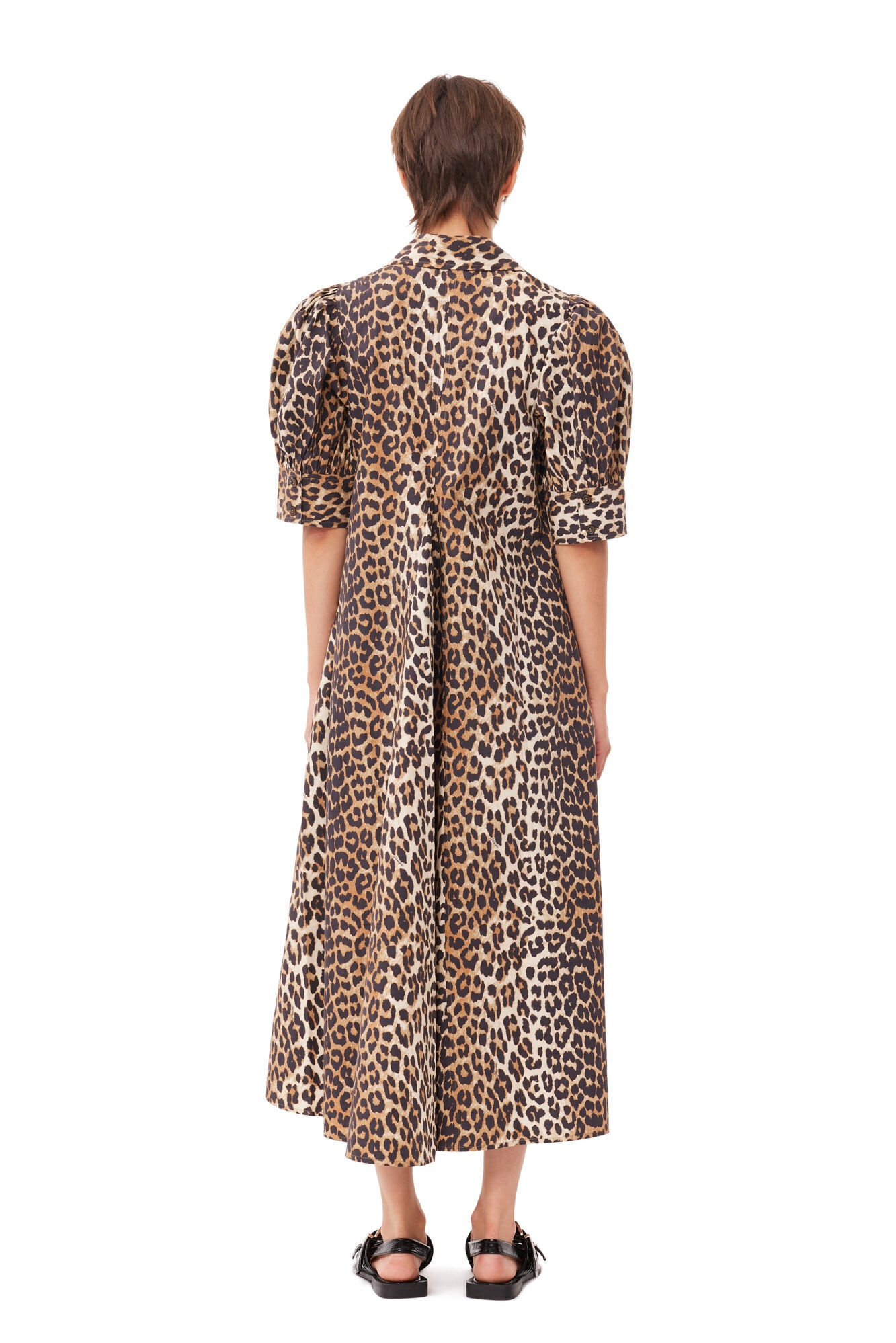 LEOPARD COTTON POPLIN V-NECK MAXI DRESS - 4