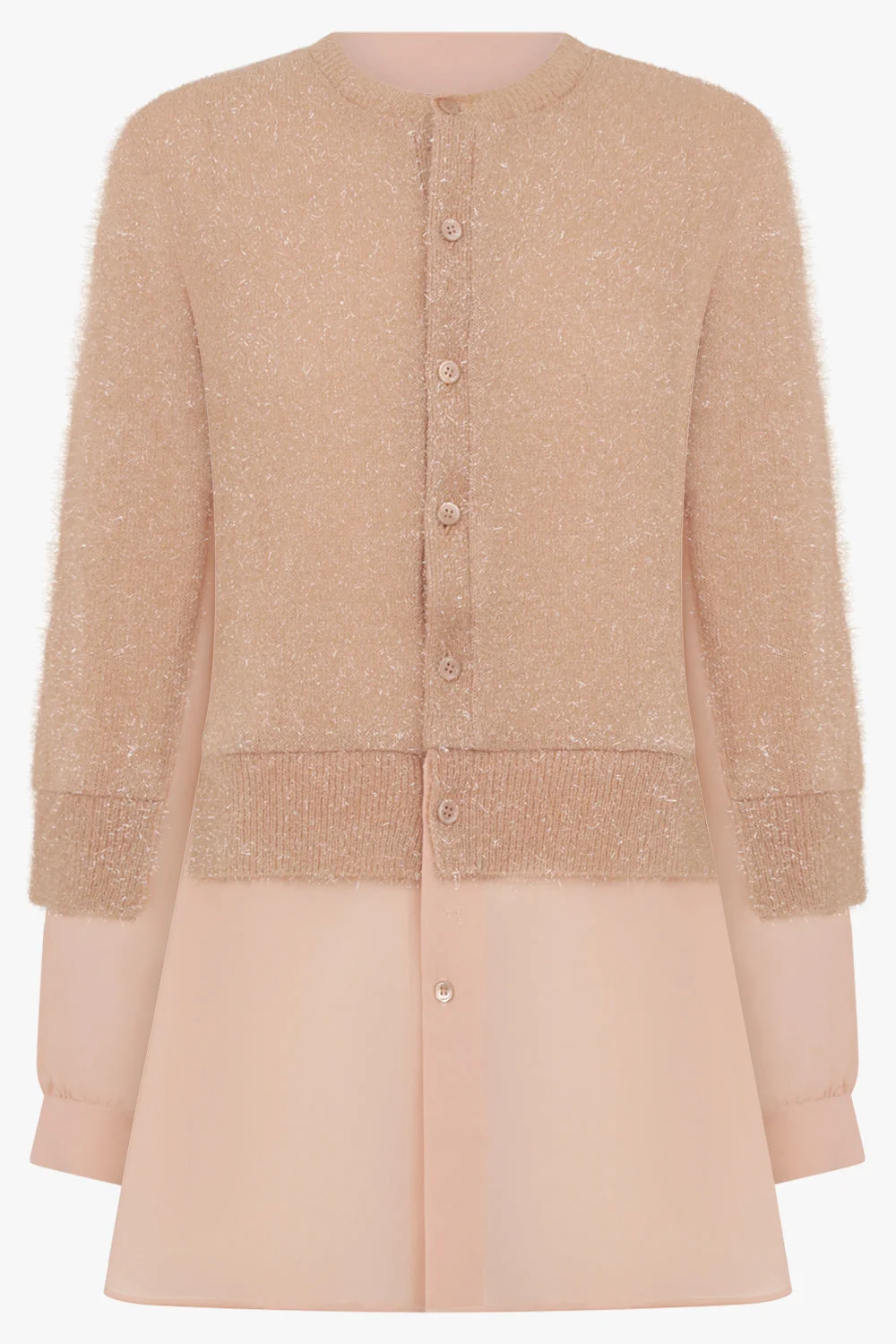 SHINY KNIT X SHEER CARDIGAN | PINK BEIGE - 1