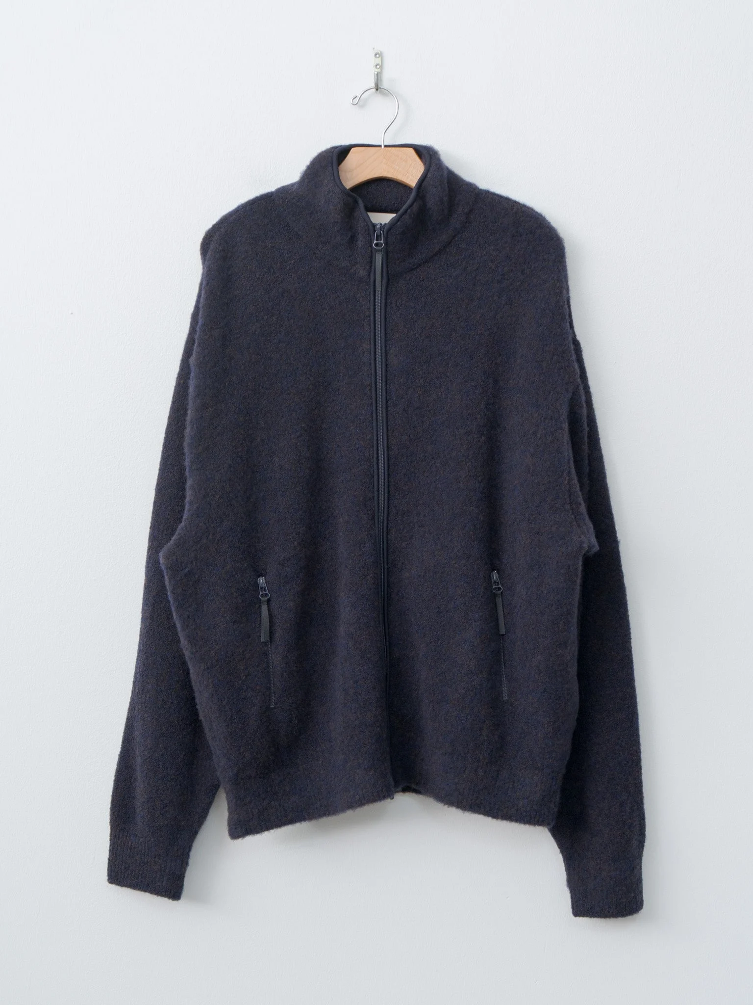 Boucle Knit Zip Jacket - Navy - 1