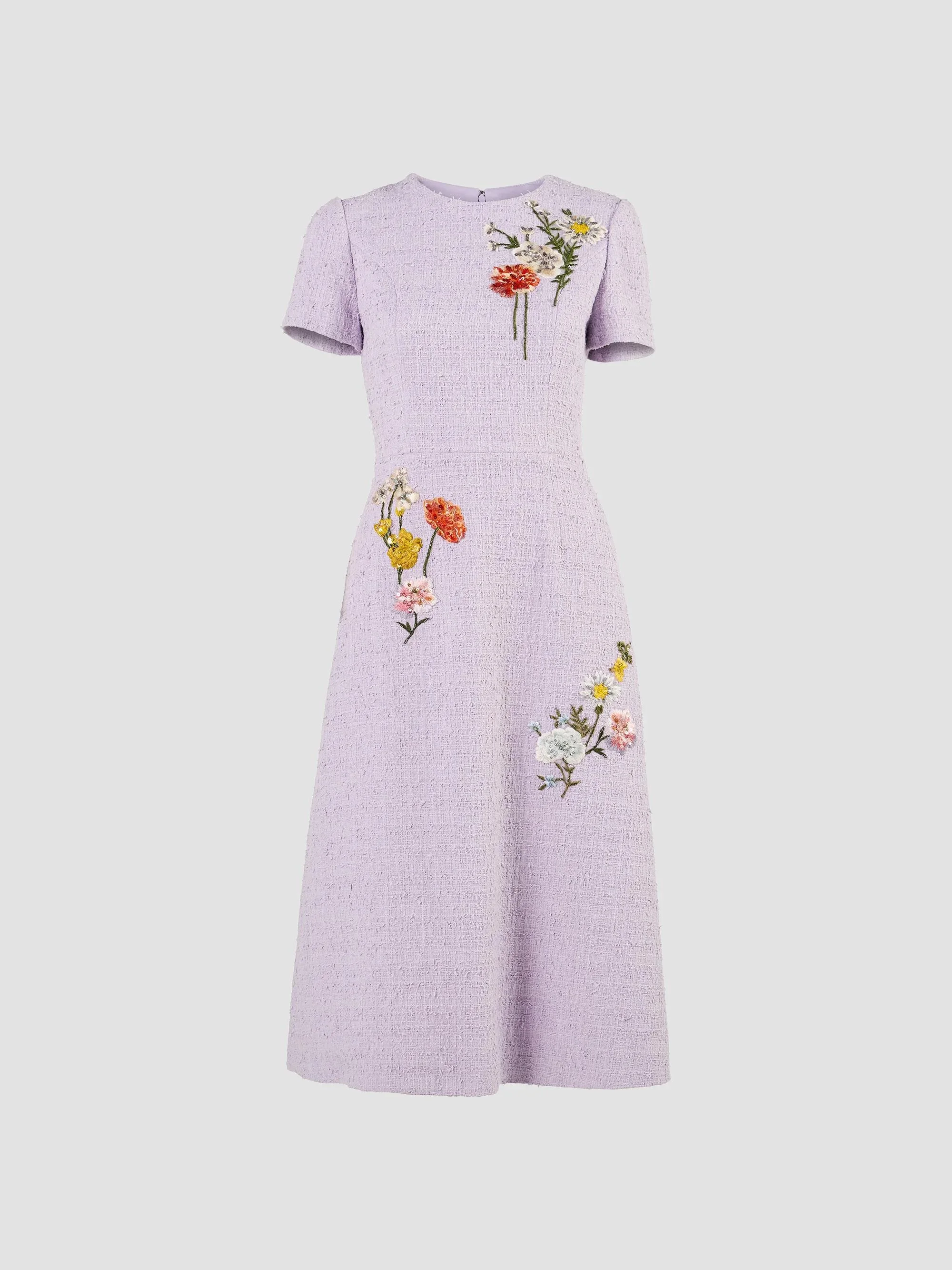 Women's Floral-Embroidered Tweed Midi Dress - Wisteria - 1