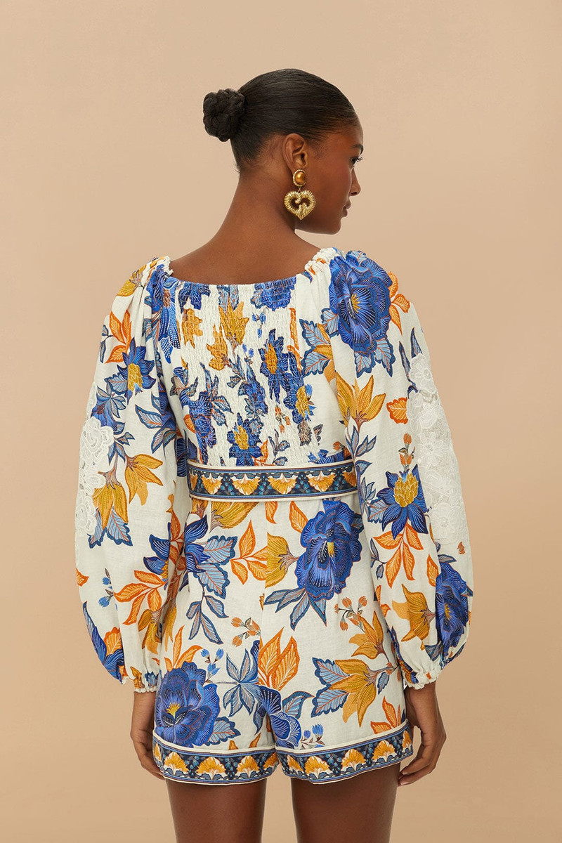 Off-White Summer Flowers Lenzing™ Ecovero™ Euroflax™ Romper 3