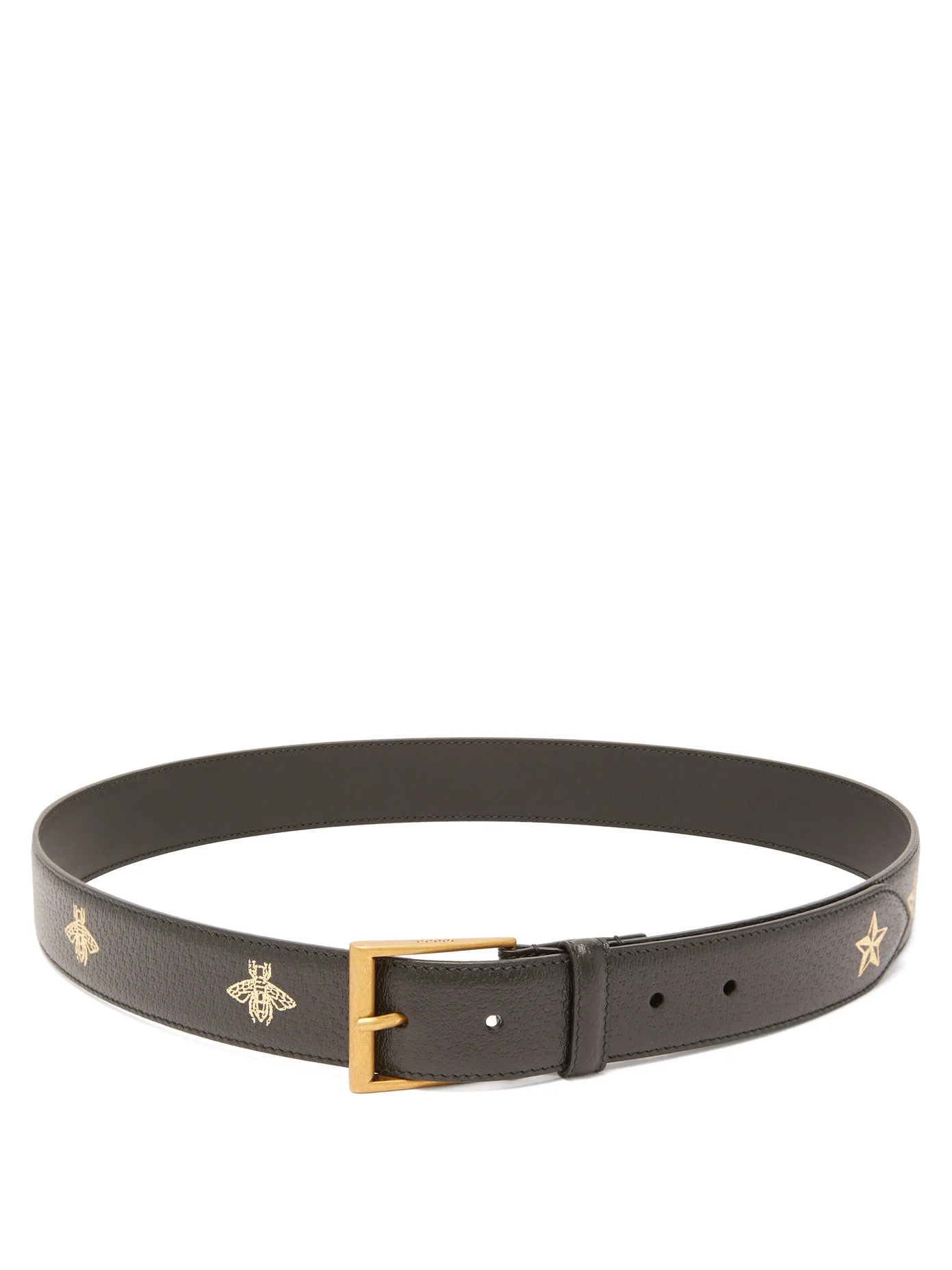 Star and bee hot-stamped leather belt - 4