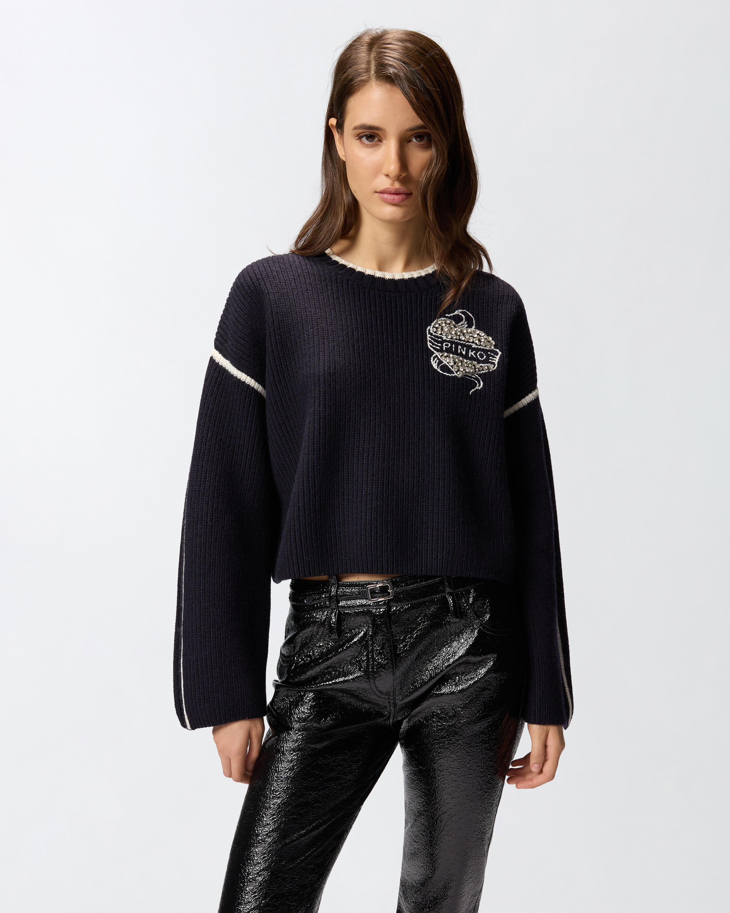 ROUND-NECK SWEATER WITH BEJEWELLED EMBROIDERY - 2