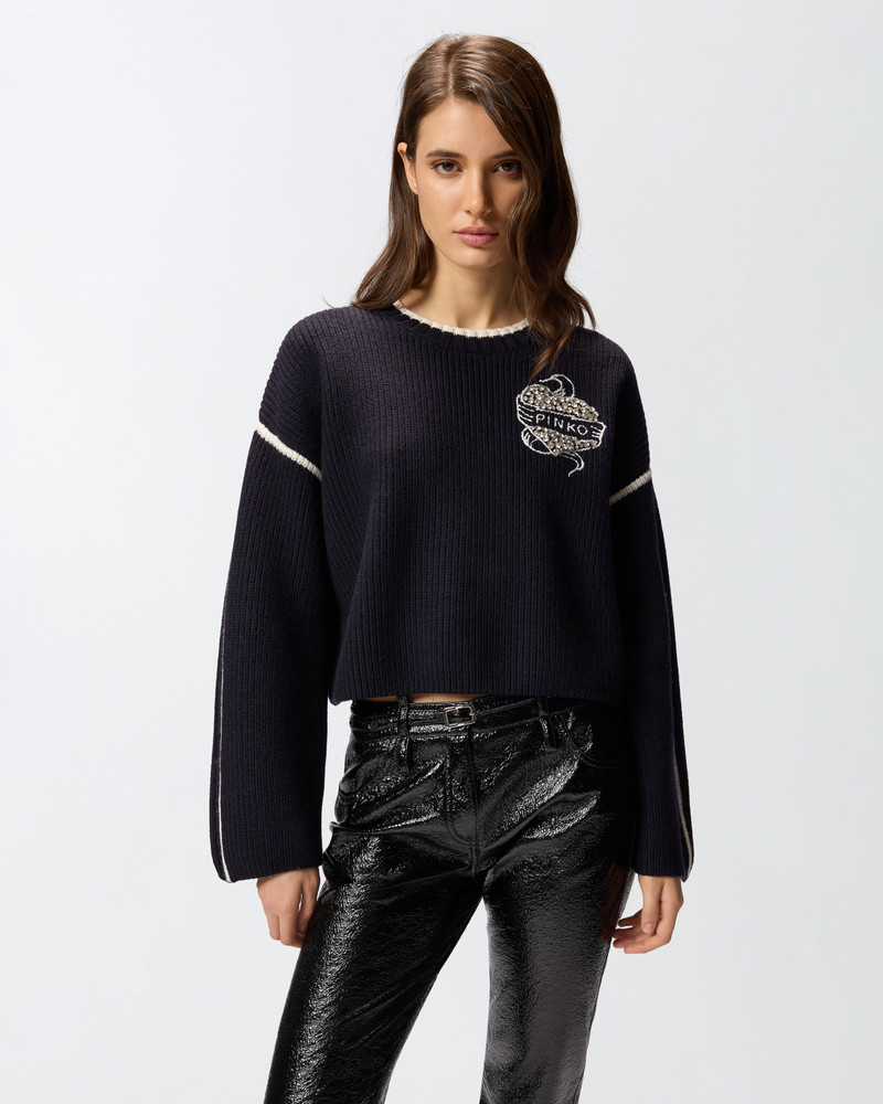 PINKO ROUND-NECK SWEATER WITH BEJEWELLED EMBROIDERY outlook