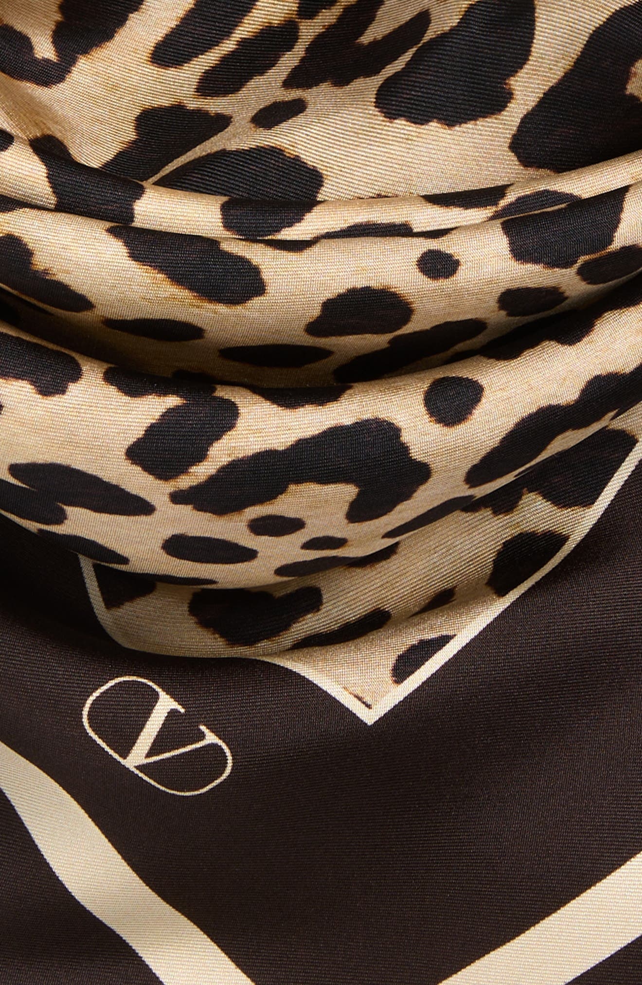 Valentino Garavani Leopard Print Silk Square Scarf in Multicolor Animalier at Nordstrom - 4