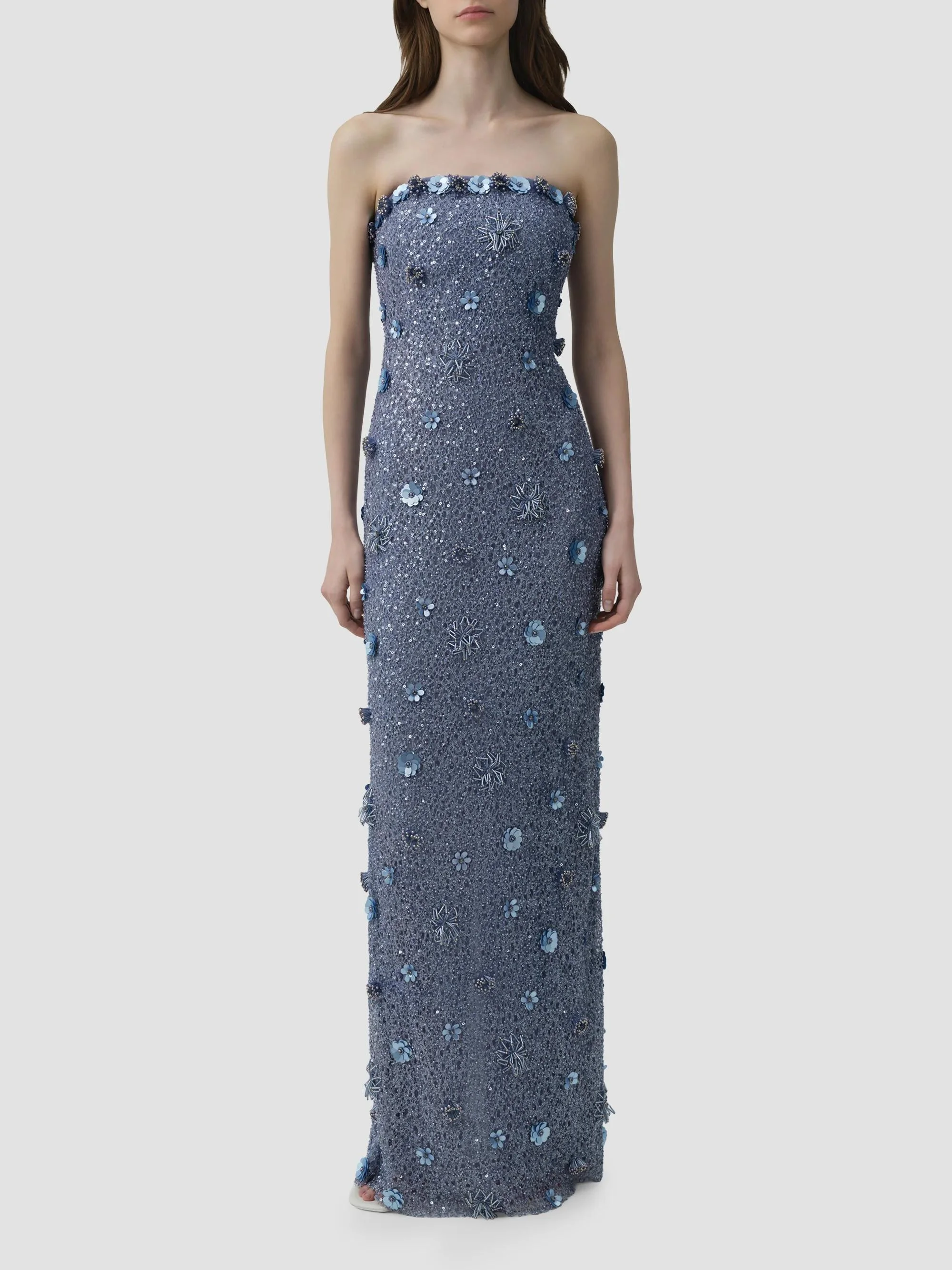 Women's Serafina Strapless Embellished Gown - Dusty Blue - 1