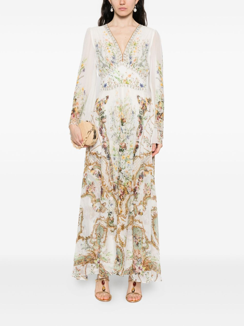 floral-print flared long dress - 2