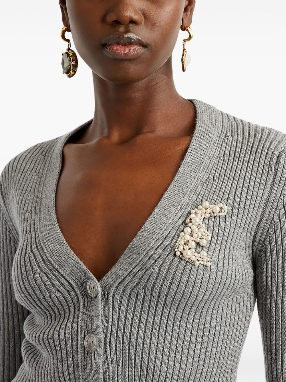 logo-embellished merino cardigan - 5