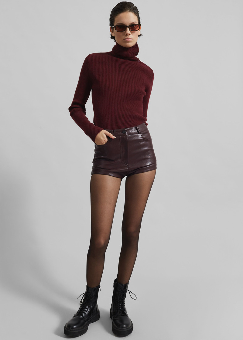 Nevis Faux Leather Hot Pants - Burgundy 7