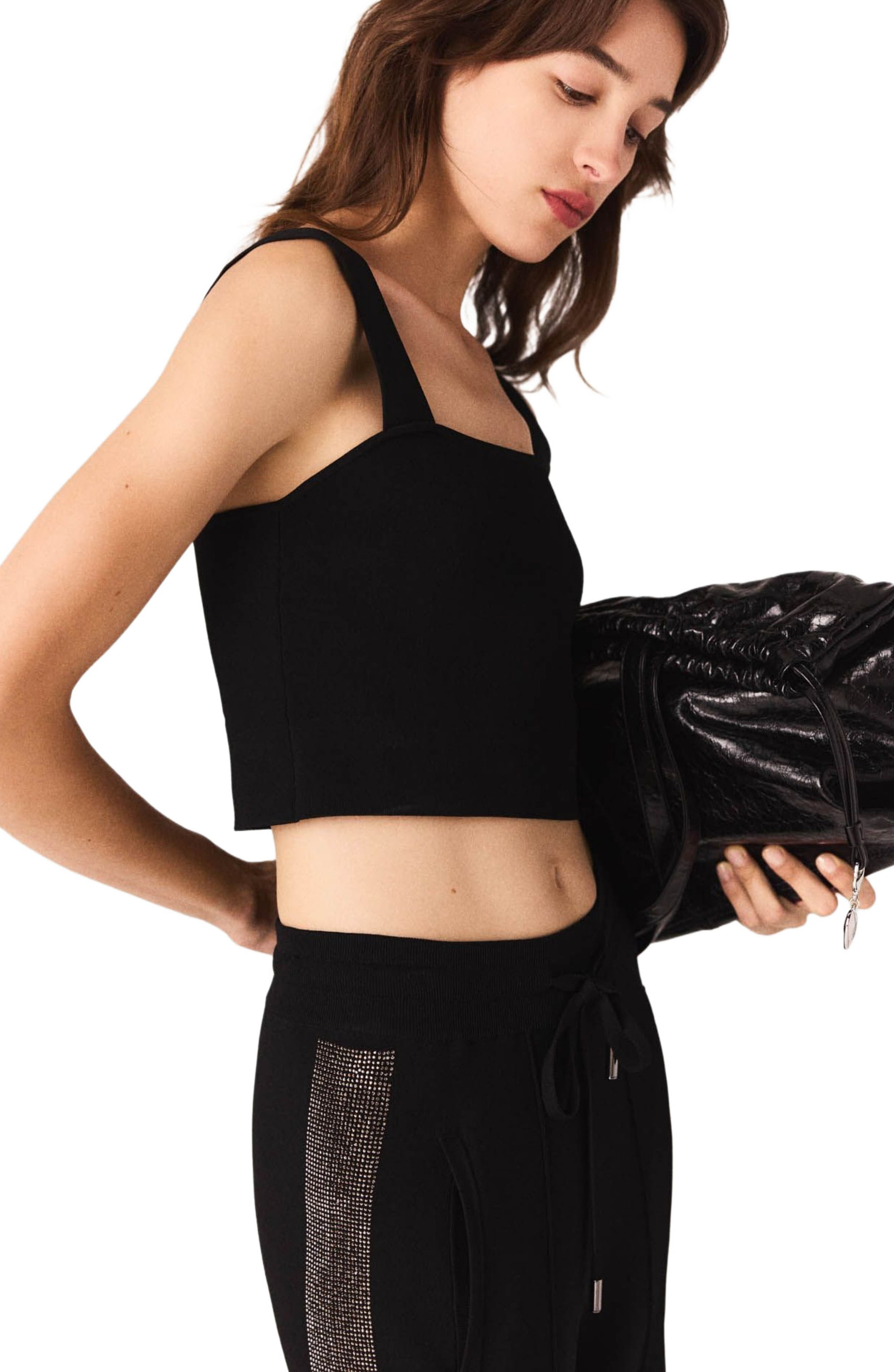 maje Knitted crop top with straps in Black at Nordstrom - 5