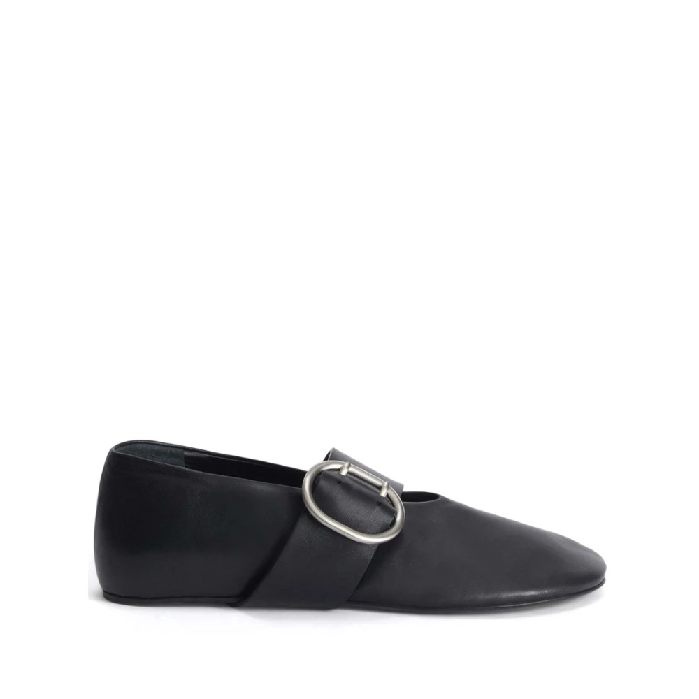 BLACK LEATHER FLAT SHOES BUCKLE FASTENING - 1