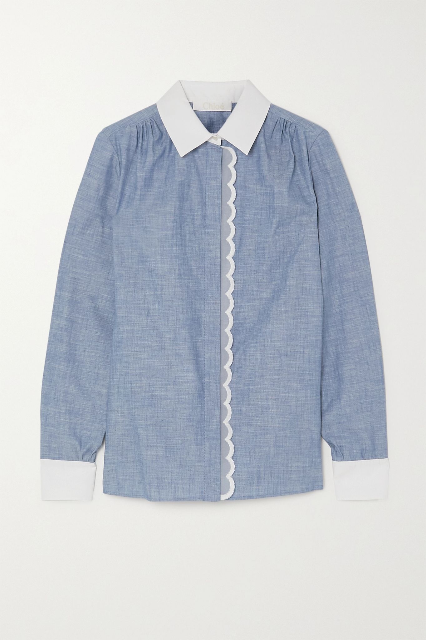 Scalloped cotton-chambray shirt - 1