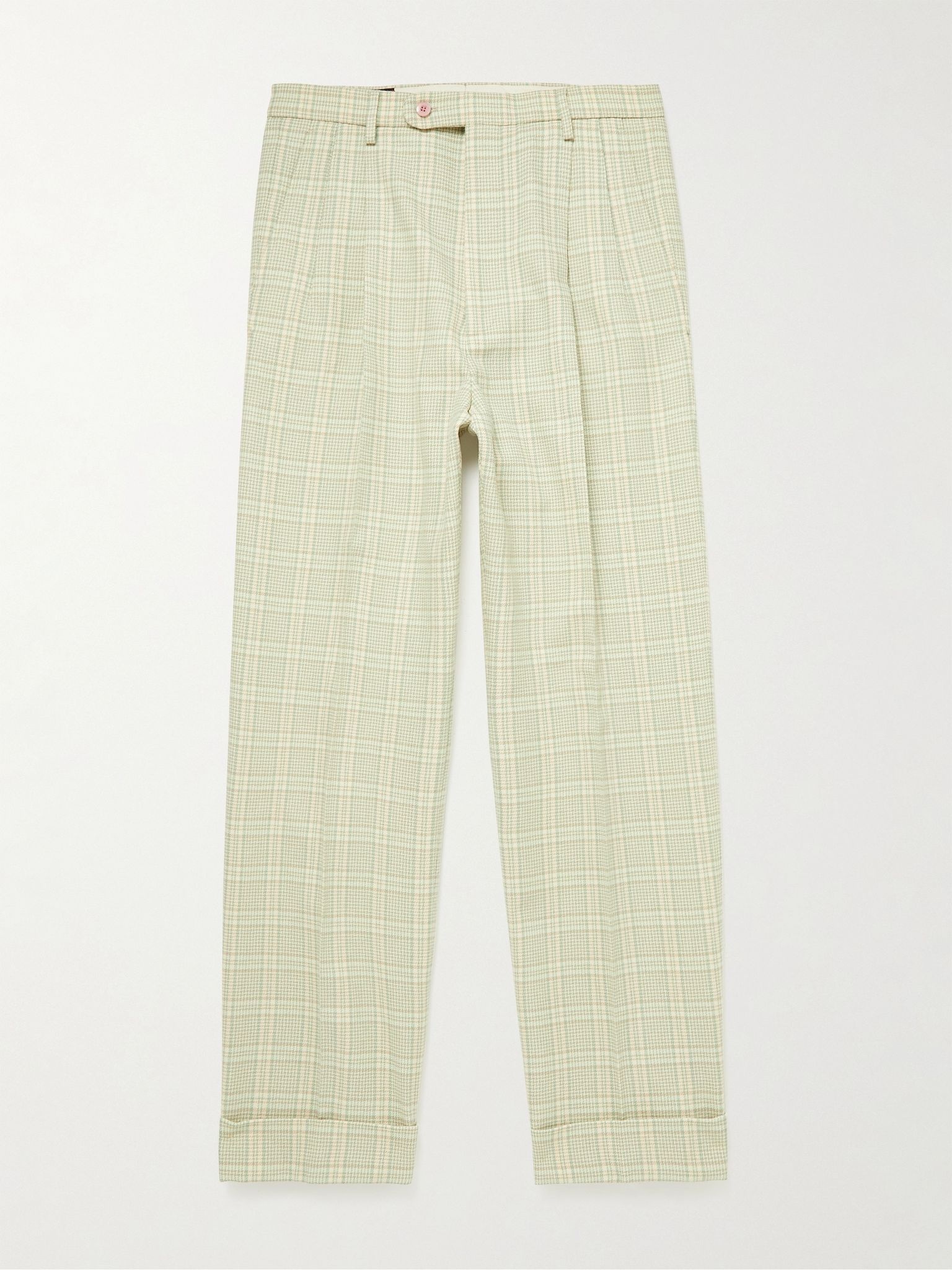 Wide-Leg Pleated Checked Wool-Blend Trousers - 1