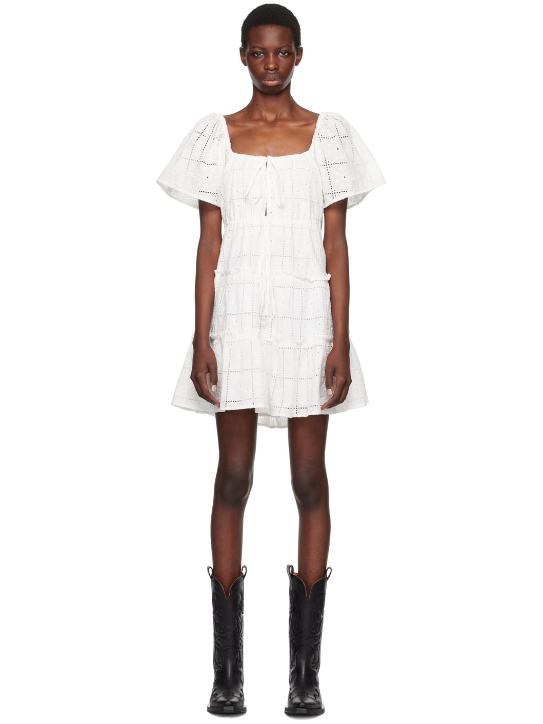White Broderie Anglaise Layer Minidress - 1
