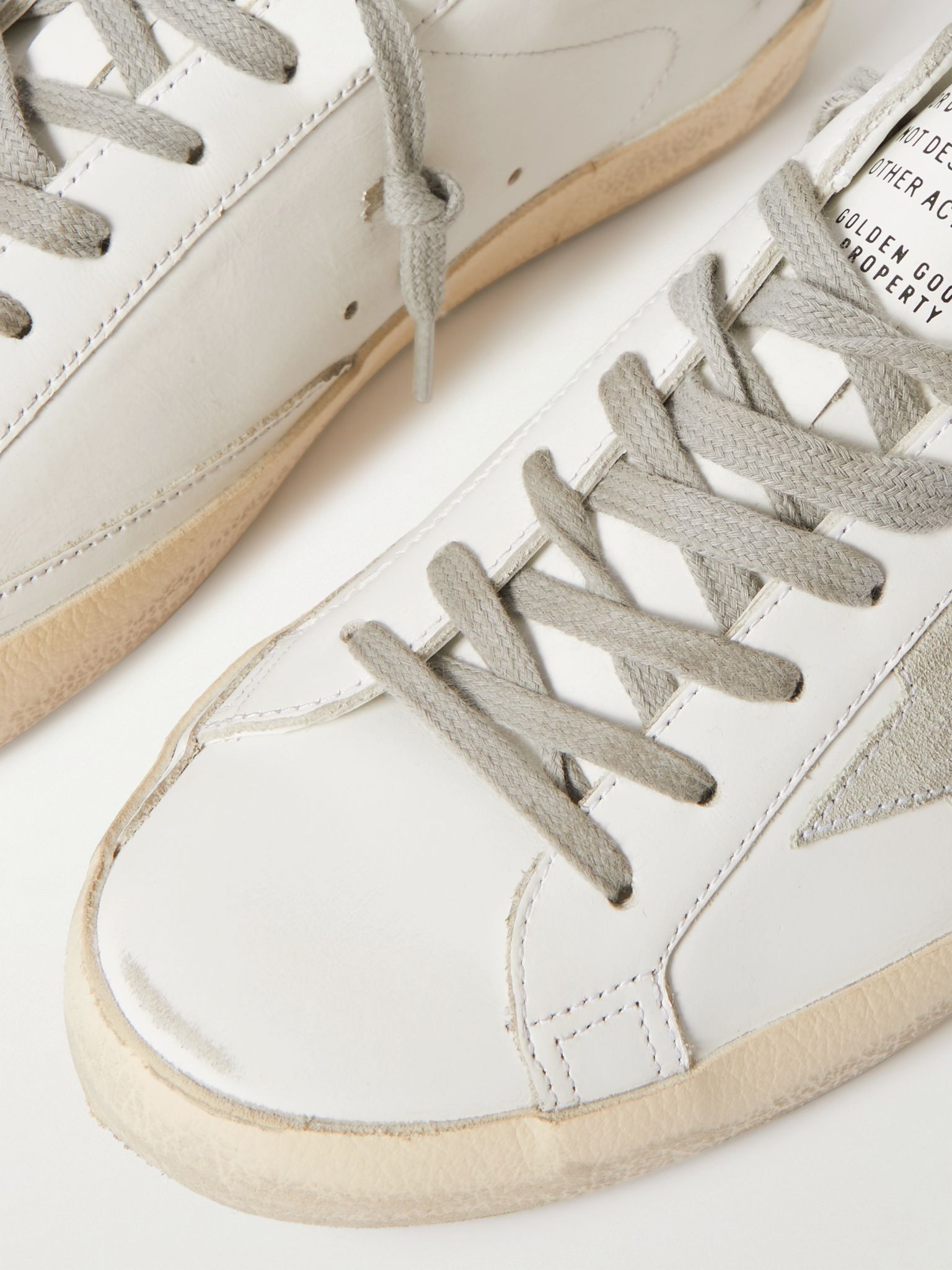 Super-Star Distressed Suede-Trimmed Leather Sneakers White - 6