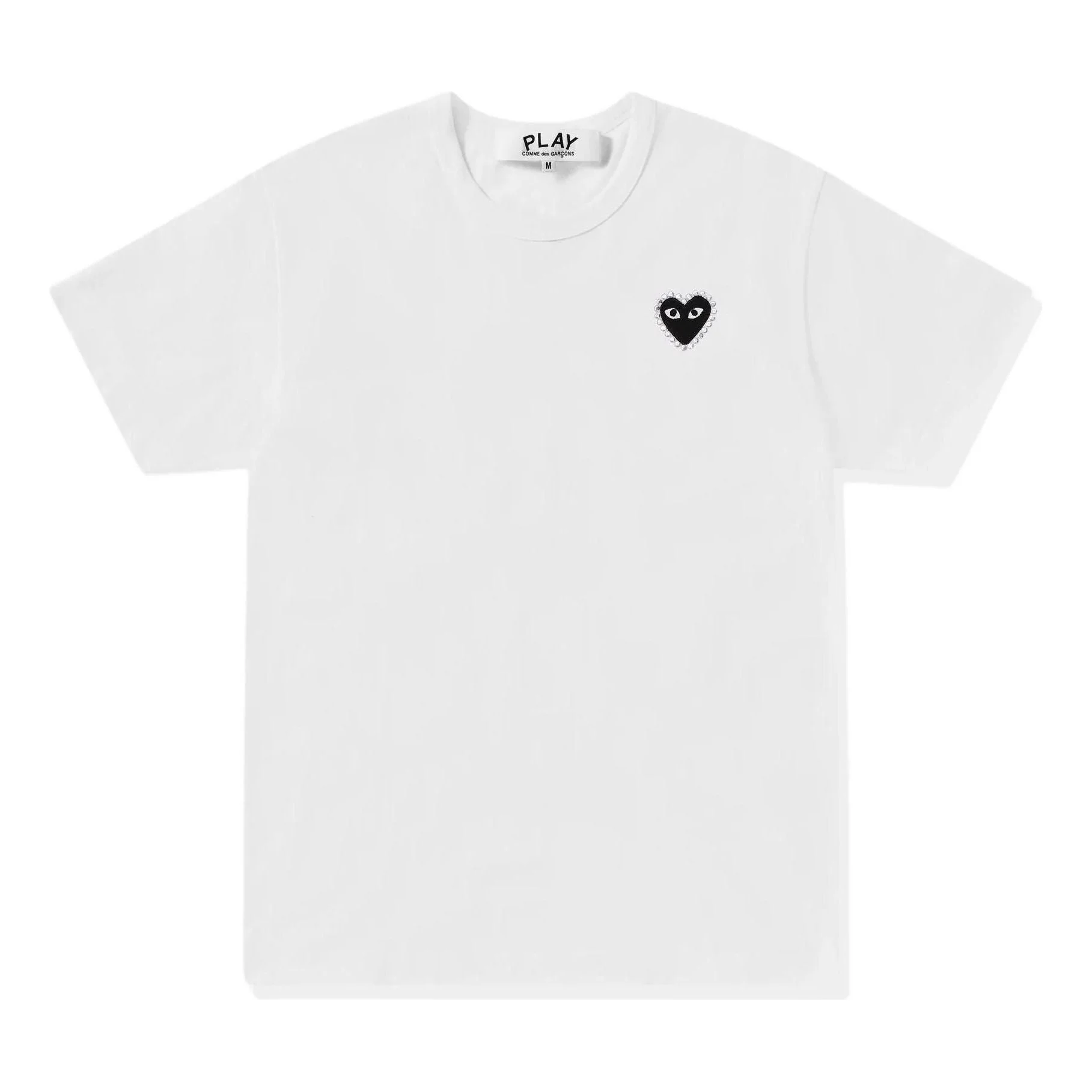 COMME des GARCONS PLAY SS25 Emblem Rhinestone Heart T-Shirt 'White Black' AX-T801-051-1 - 1